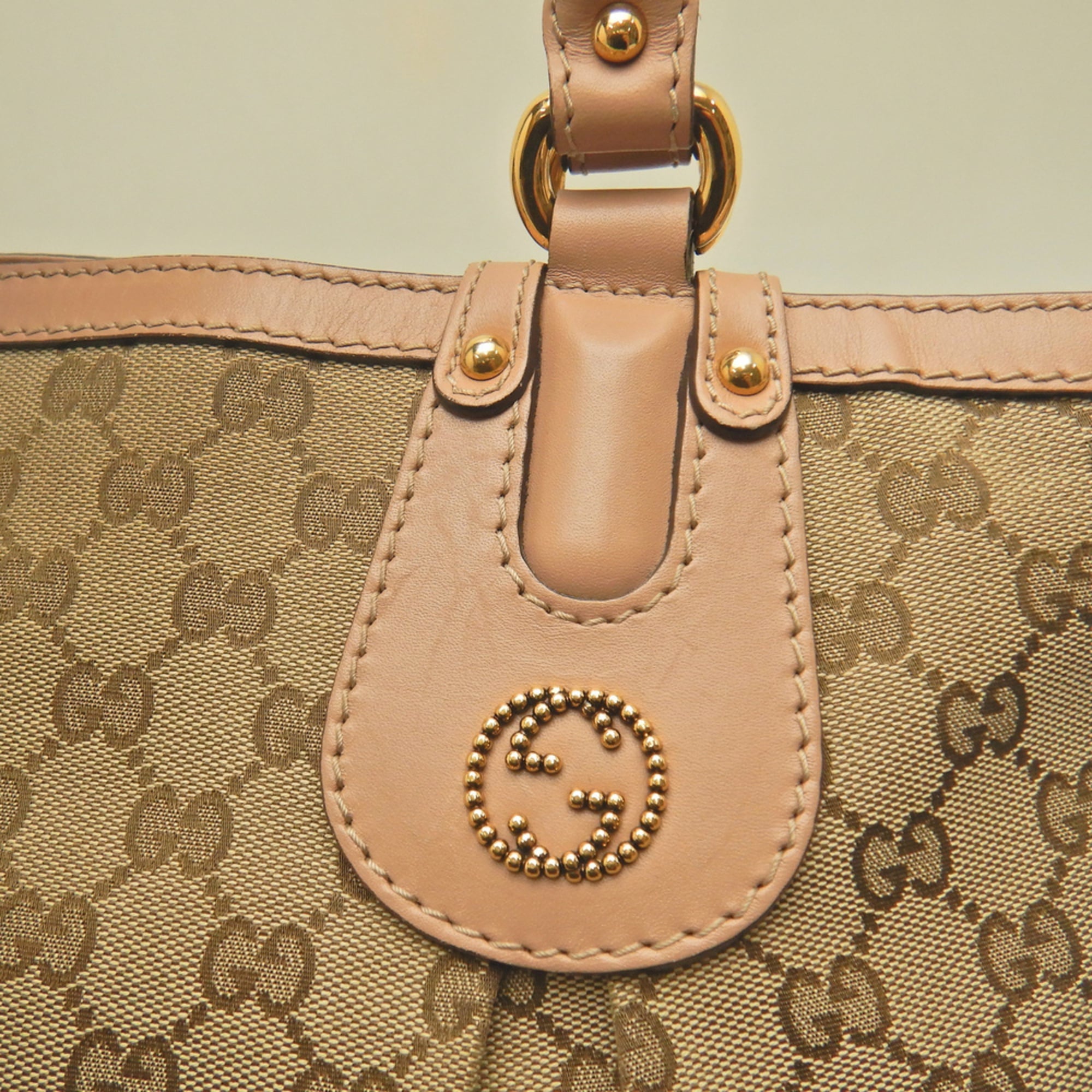 Gucci Beige Yellow Gg Canvas Leather Tote Bag (Pre-Owned)