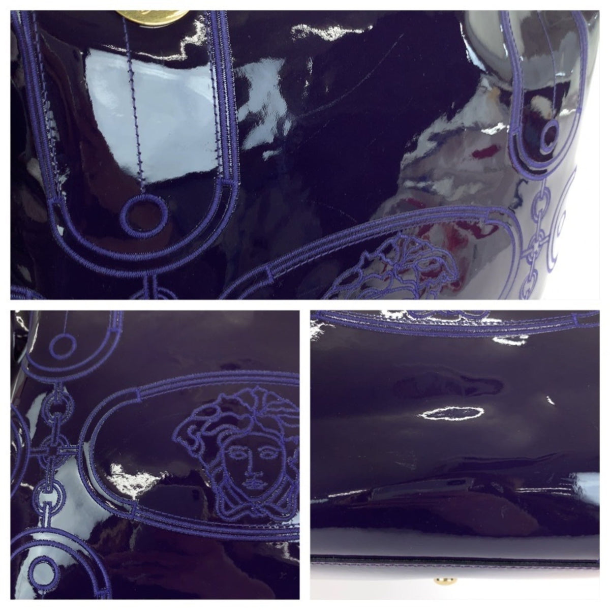 Versace Purple Leather Shoulder Bag Tote Bag (Pre-Owned)