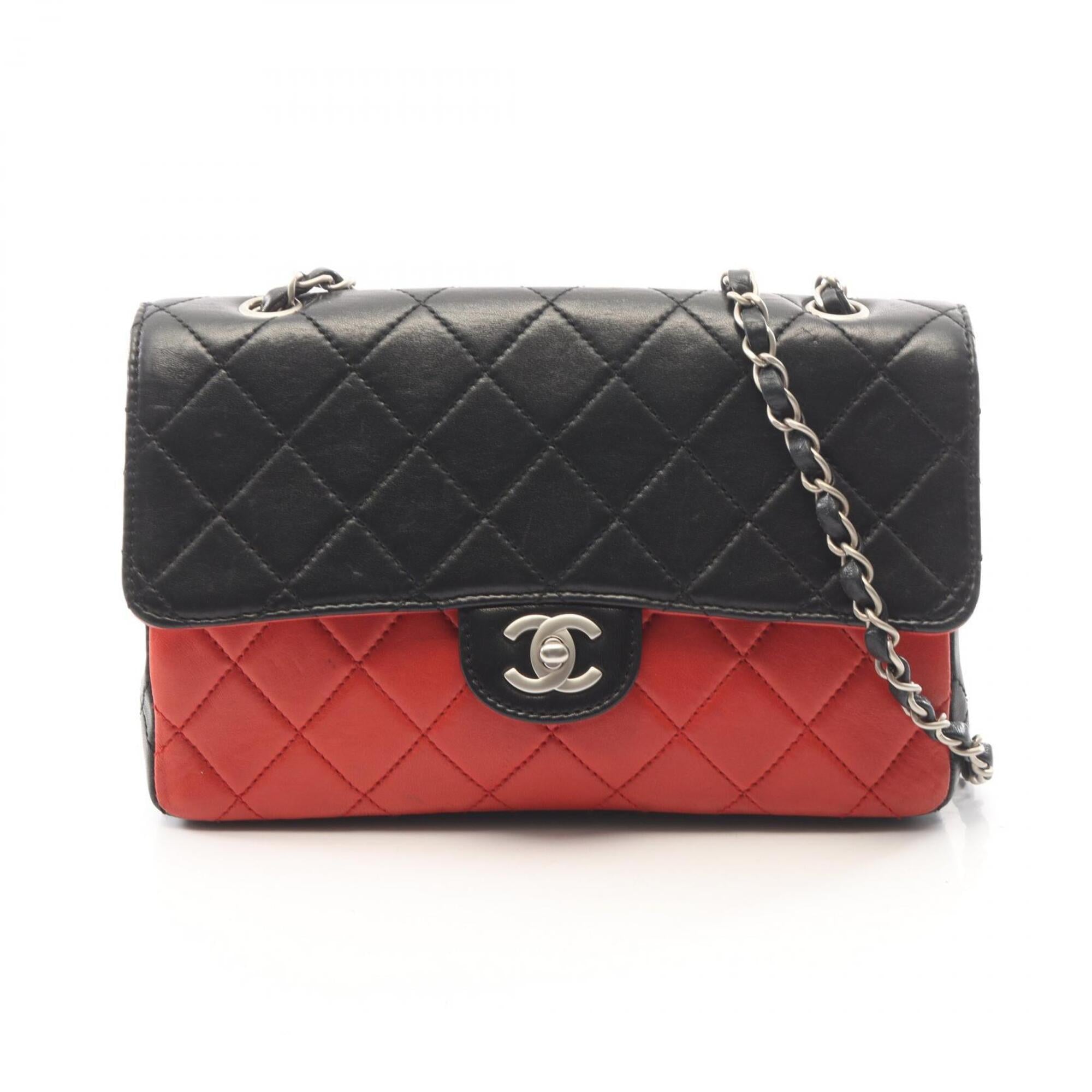 Chanel Black Red Color Leather Handbag Shoulder Bag (Pre-Owned)