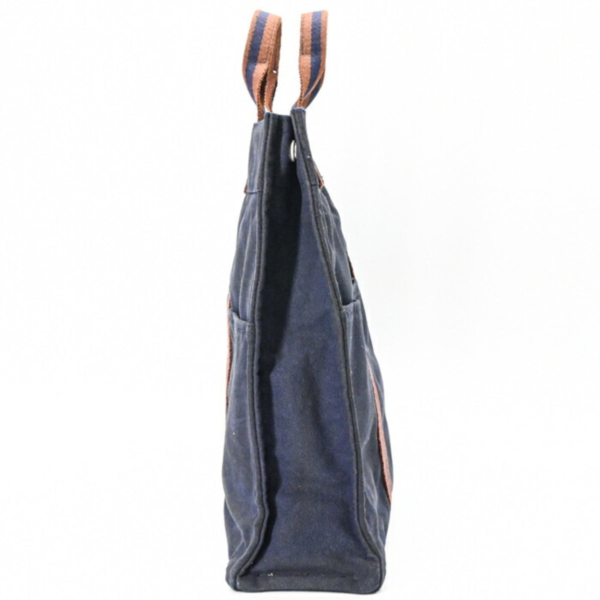 Hermes Brown Navy Canvas Handbag Tote Bag (Pre-Owned)
