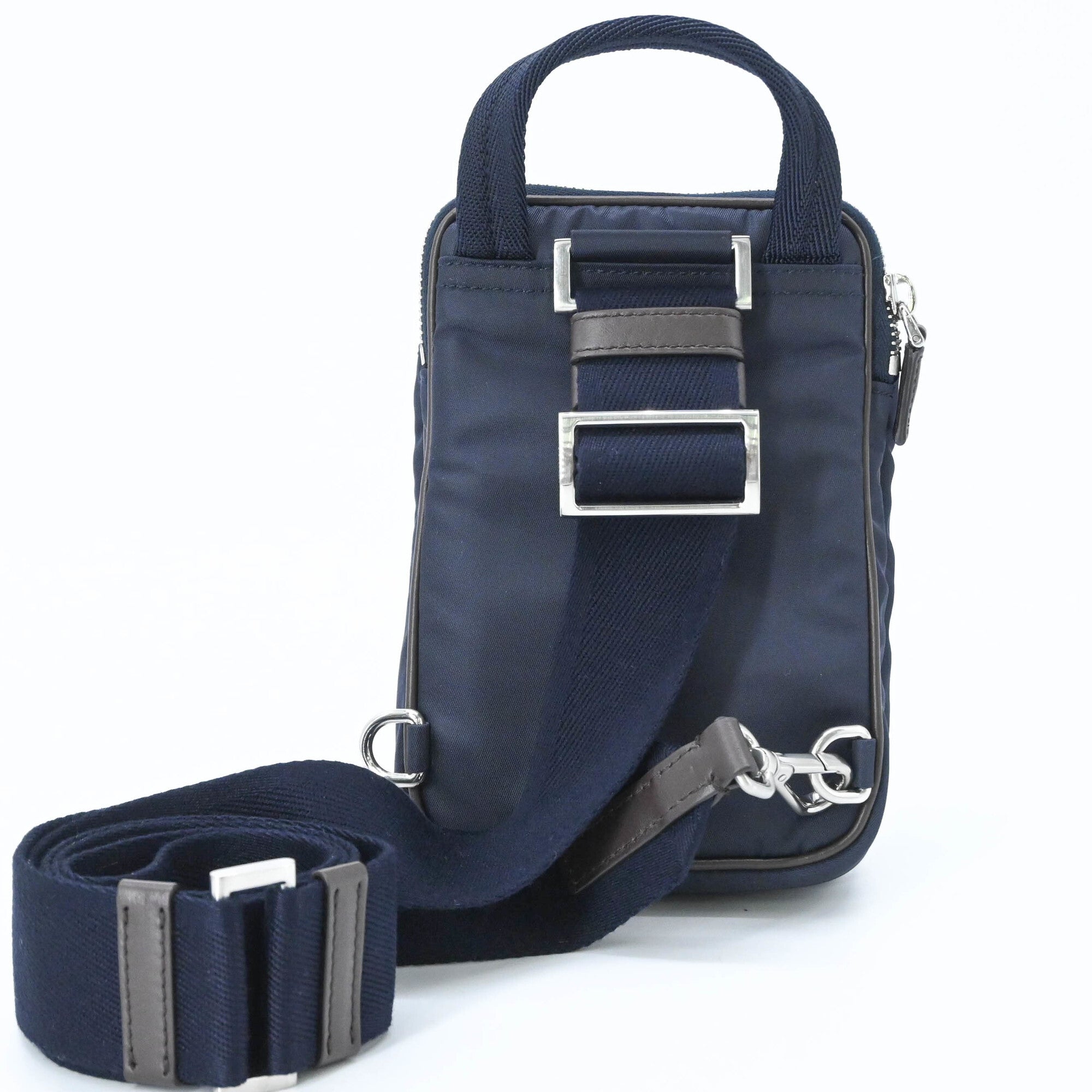 Prada Brown Navy Suede Nylon Shoulder Bag (Pre-Owned)