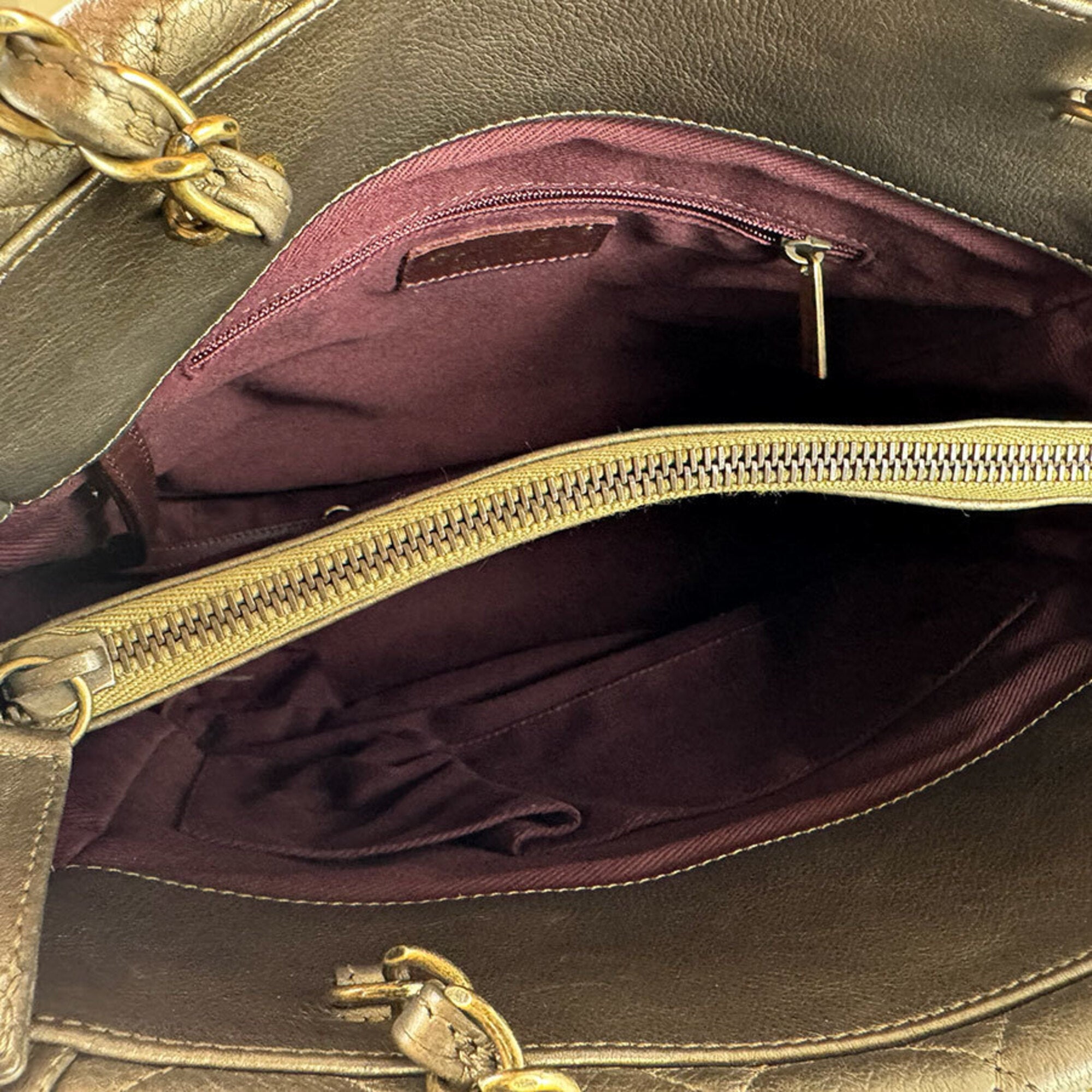 Chanel Gold Khaki Metallic Leather Shoulder Bag (Pre-Owned)