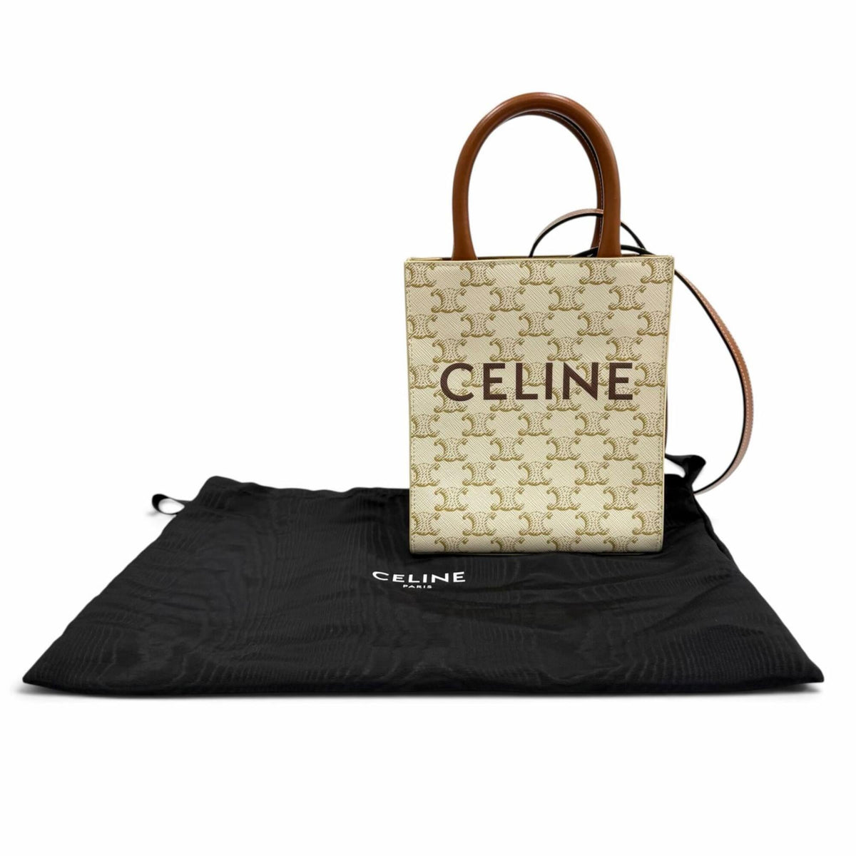 Celine Brown Ivory Coated Canvas Leather Shoulder Bag (Pre-Owned)