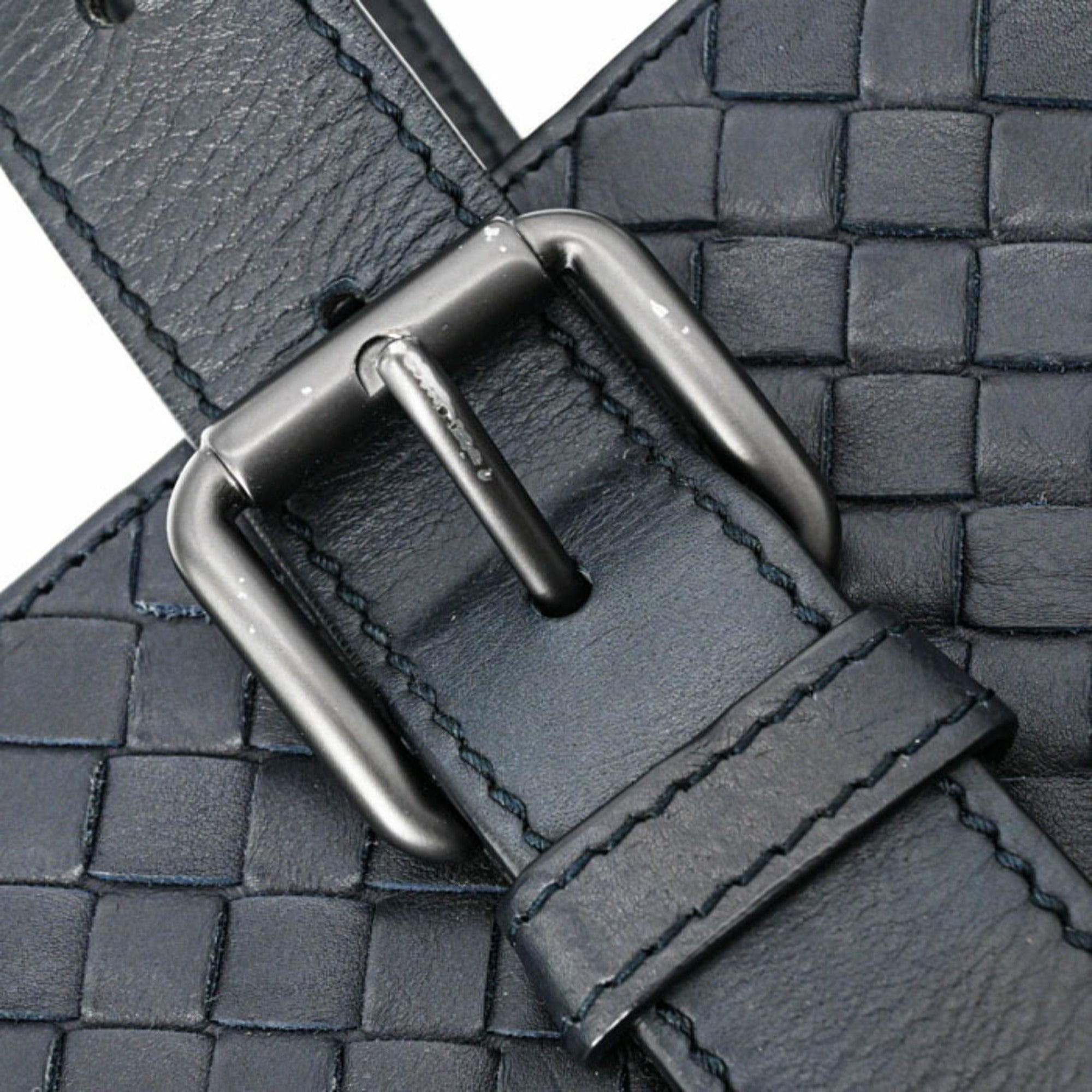 Bottega Veneta Black Navy Intrecciato Tote Bag (Pre-Owned)