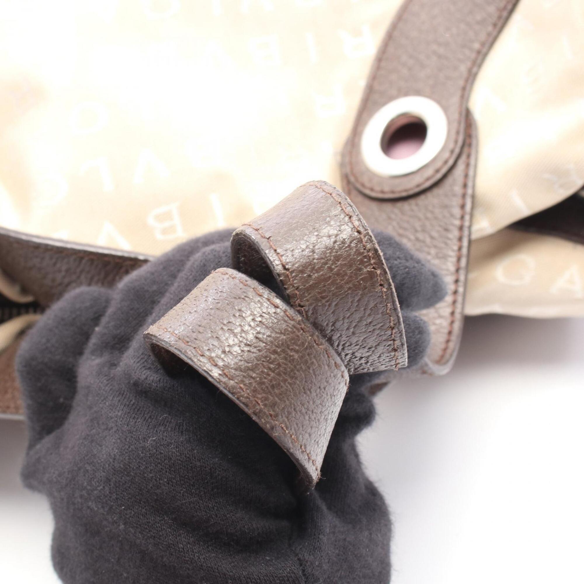 Bvlgari Beige Brown Canvas Leather Handbag (Pre-Owned)