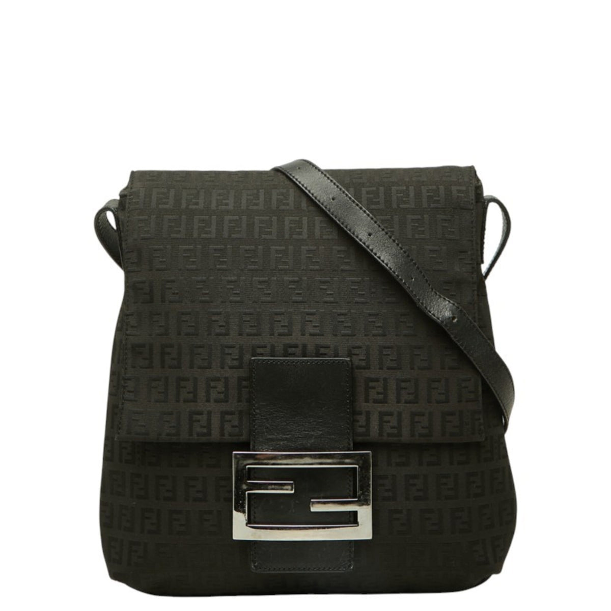 Fendi Black Canvas Leather Jacquard Shoulder Bag (Pre-Owned)