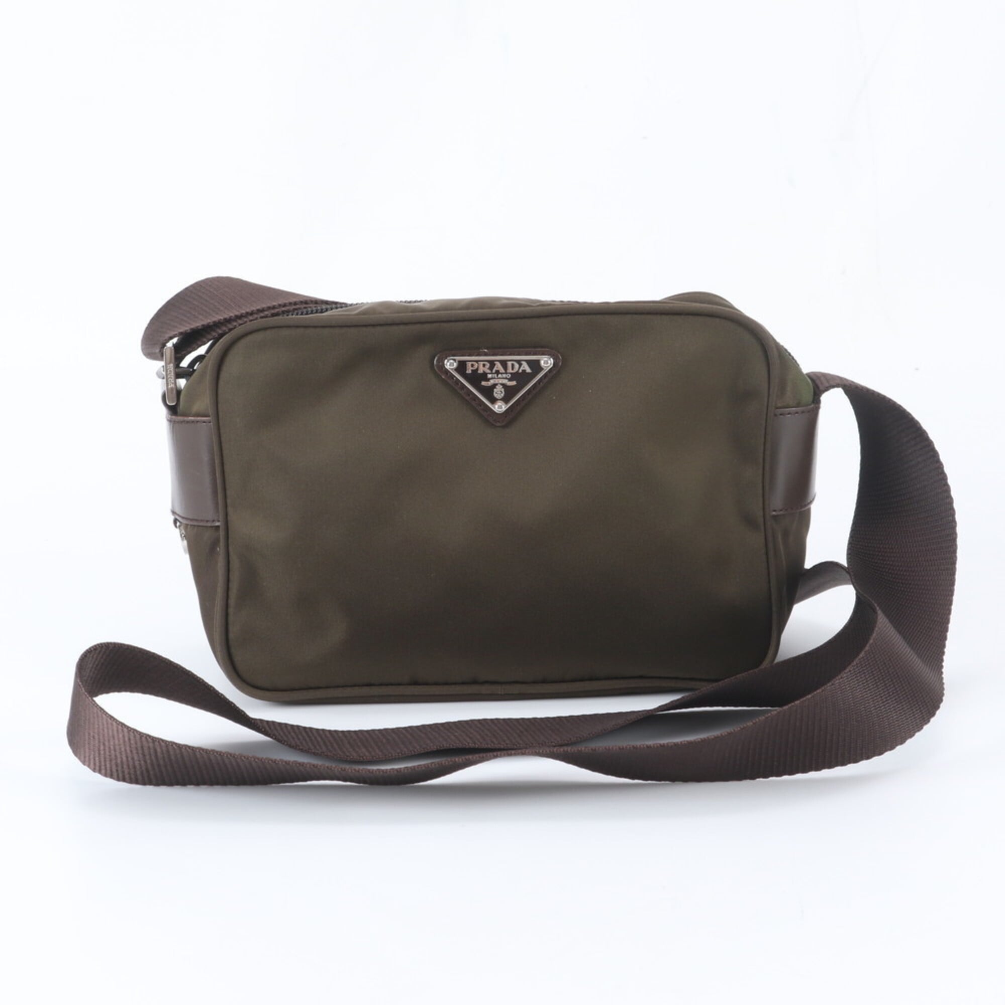 Prada Khaki Brown Nylon Leather Shoulder Bag (Pre-Owned)