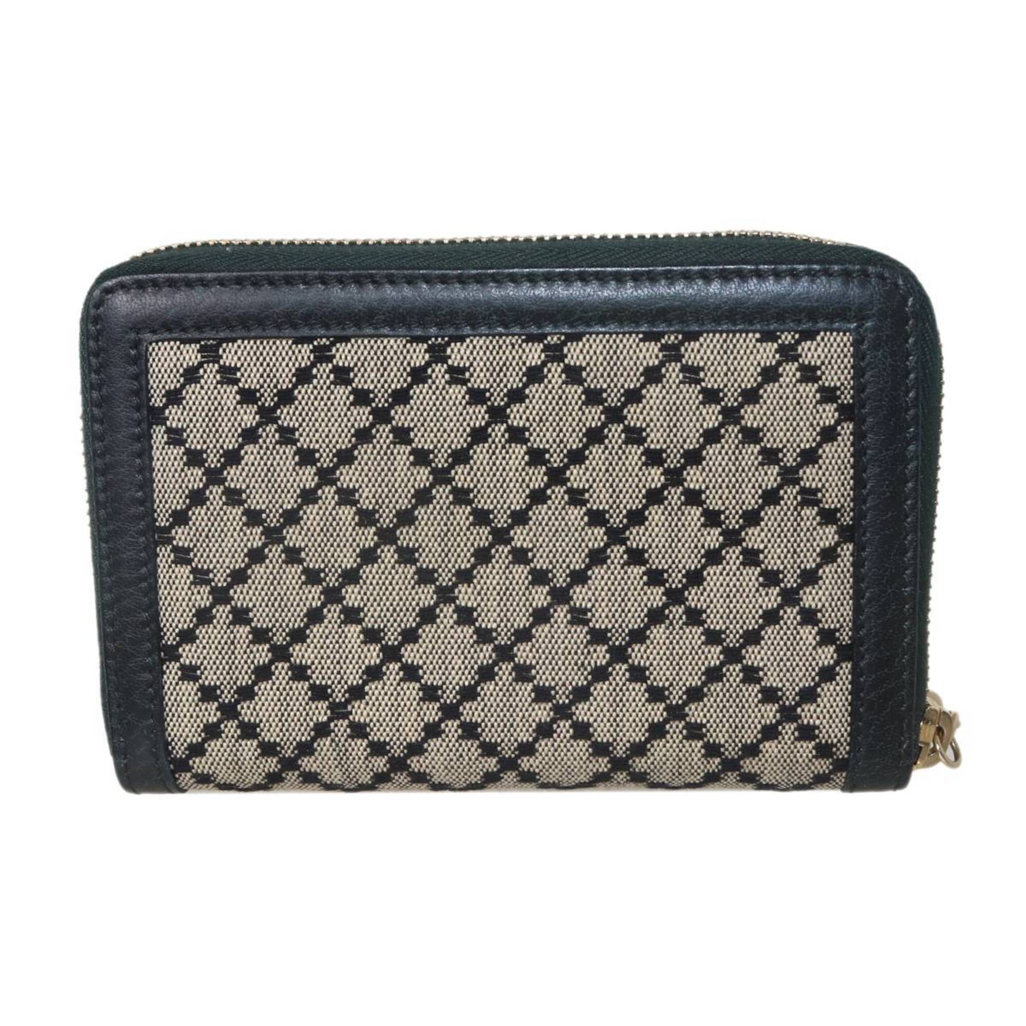 Gucci Diamante Beige Black Canvas Leather Wallet (Bi-Fold) (Pre-Owned)