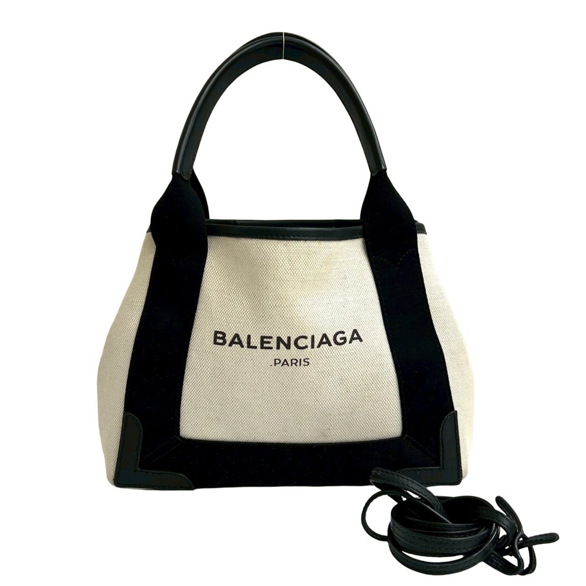 Balenciaga Black Ivory Canvas Leather Handbag Pouch Shoulder Bag (Pre-Owned)