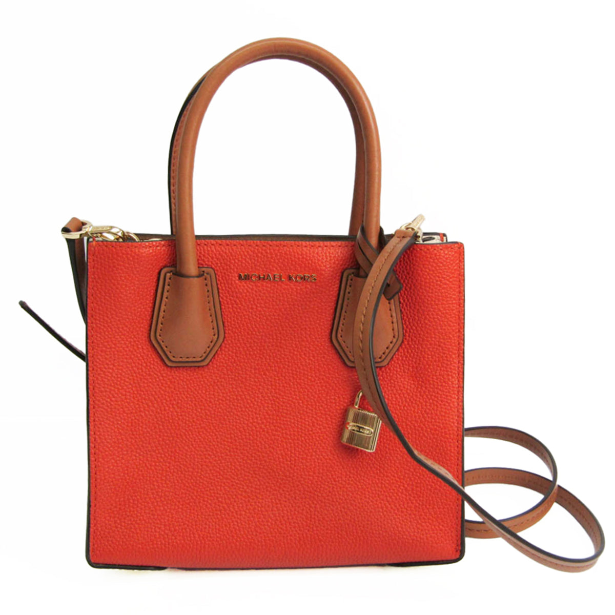 Michael Kors Brown Dark Orange Off-White Leather Handbag Shoulder Bag (Pre-Owned)