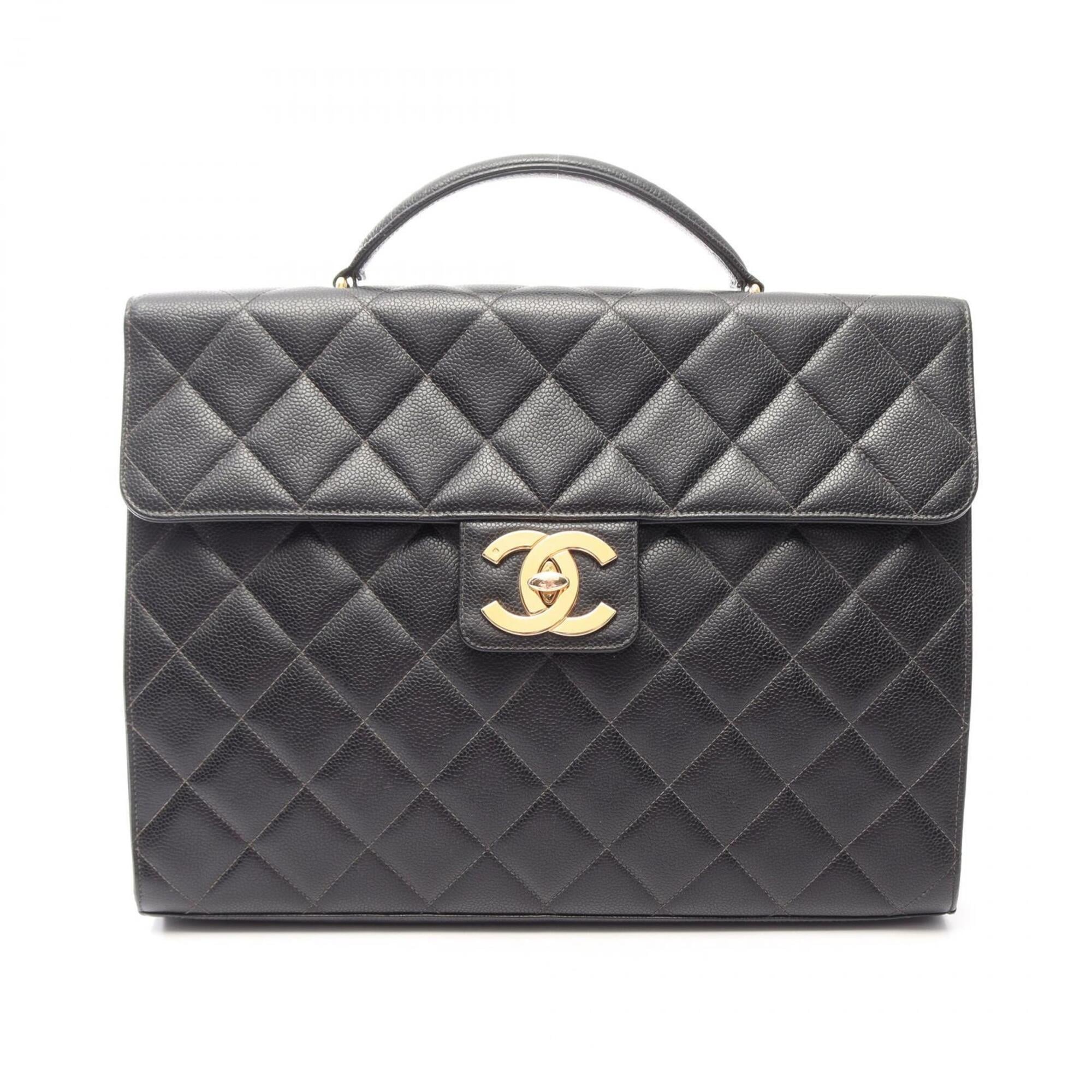 Chanel Black Grained Calfskin Briefcase Handbag (Pre-Owned)
