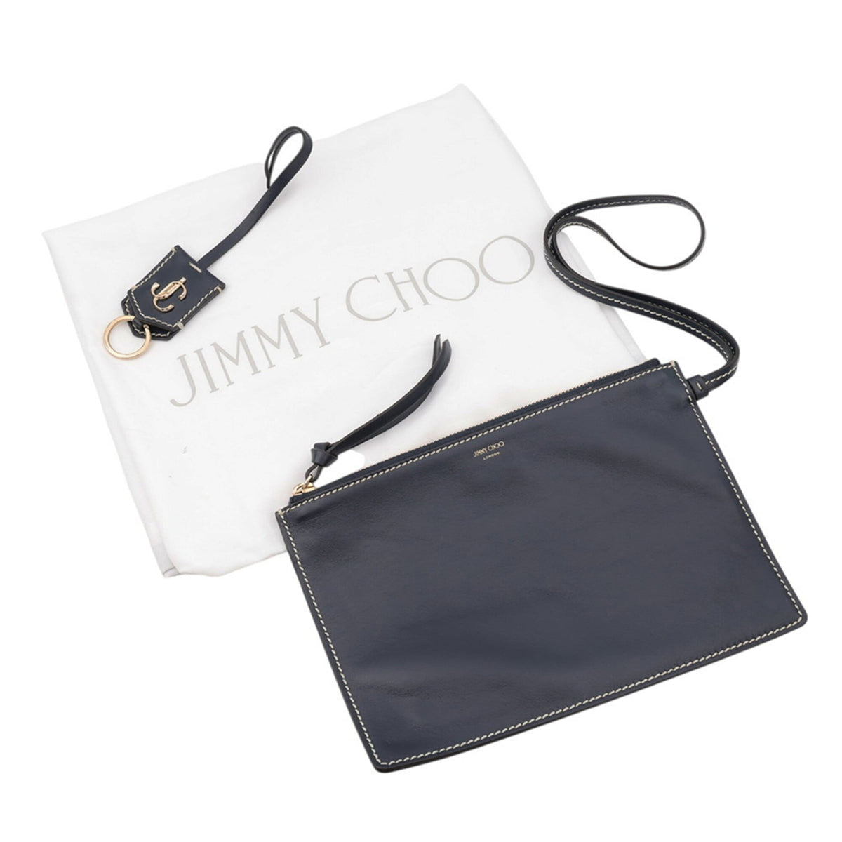 Jimmy Choo White Canvas Leather Handbag Pouch Tote Bag (Pre-Owned)