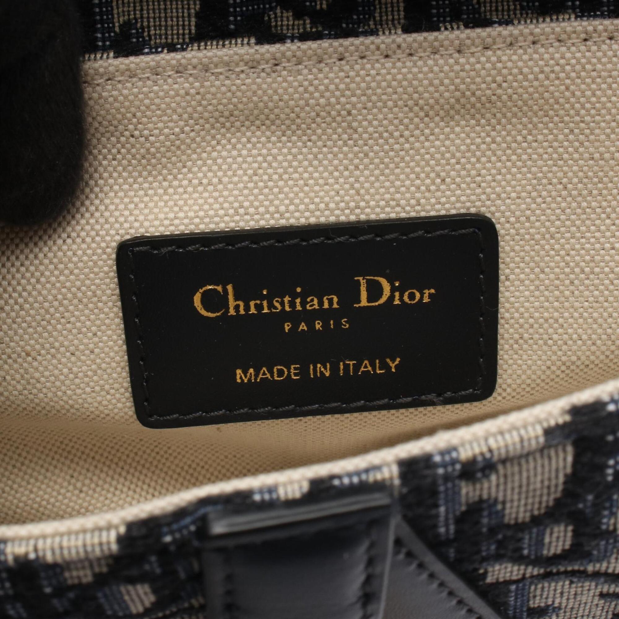 Christian Dior Beige Navy Canvas Leather Handbag Saddle Bag (Pre-Owned)