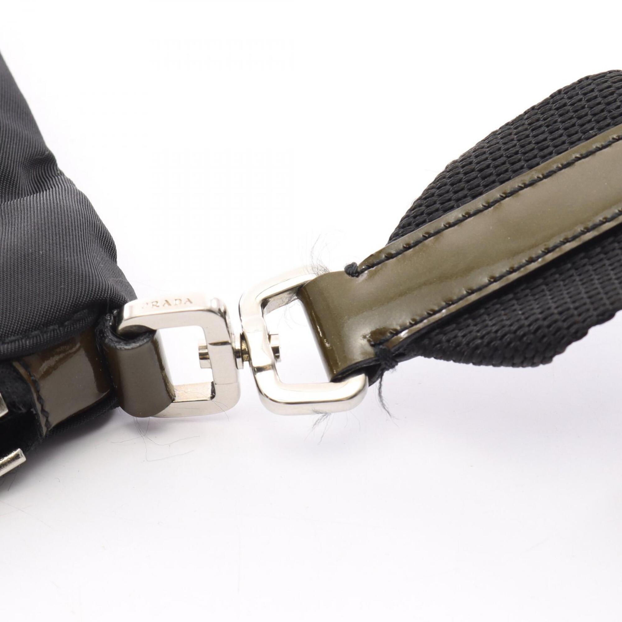 Prada Black Khaki Nylon Patent Leather Handbag Shoulder Bag (Pre-Owned)