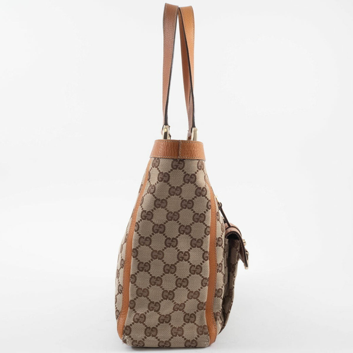 Gucci Abbey Beige Brown Gg Canvas Leather Tote Bag (Pre-Owned)