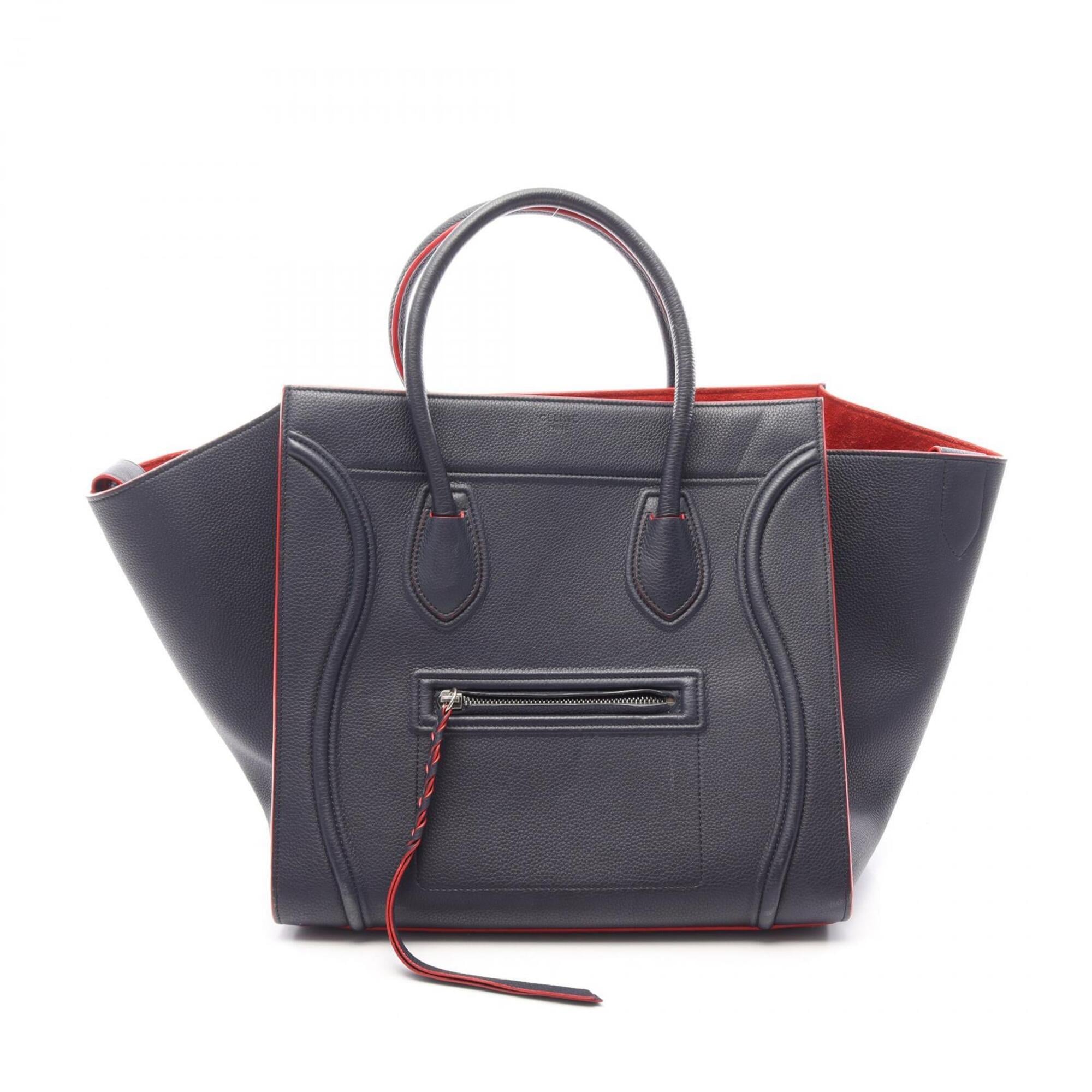 Celine Navy Red Color Leather Handbag Tote Bag (Pre-Owned)