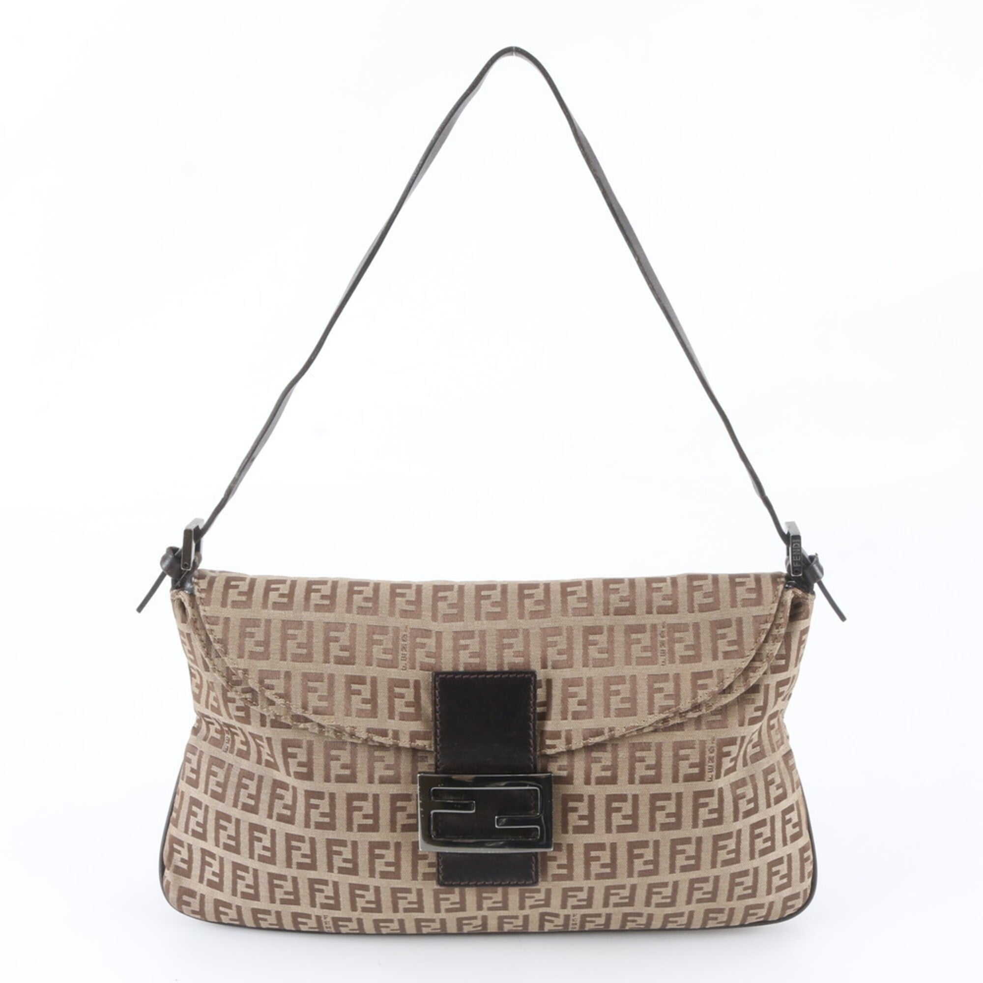Fendi Brown Leather Canvas Shoulder Bag (Pre-Owned)