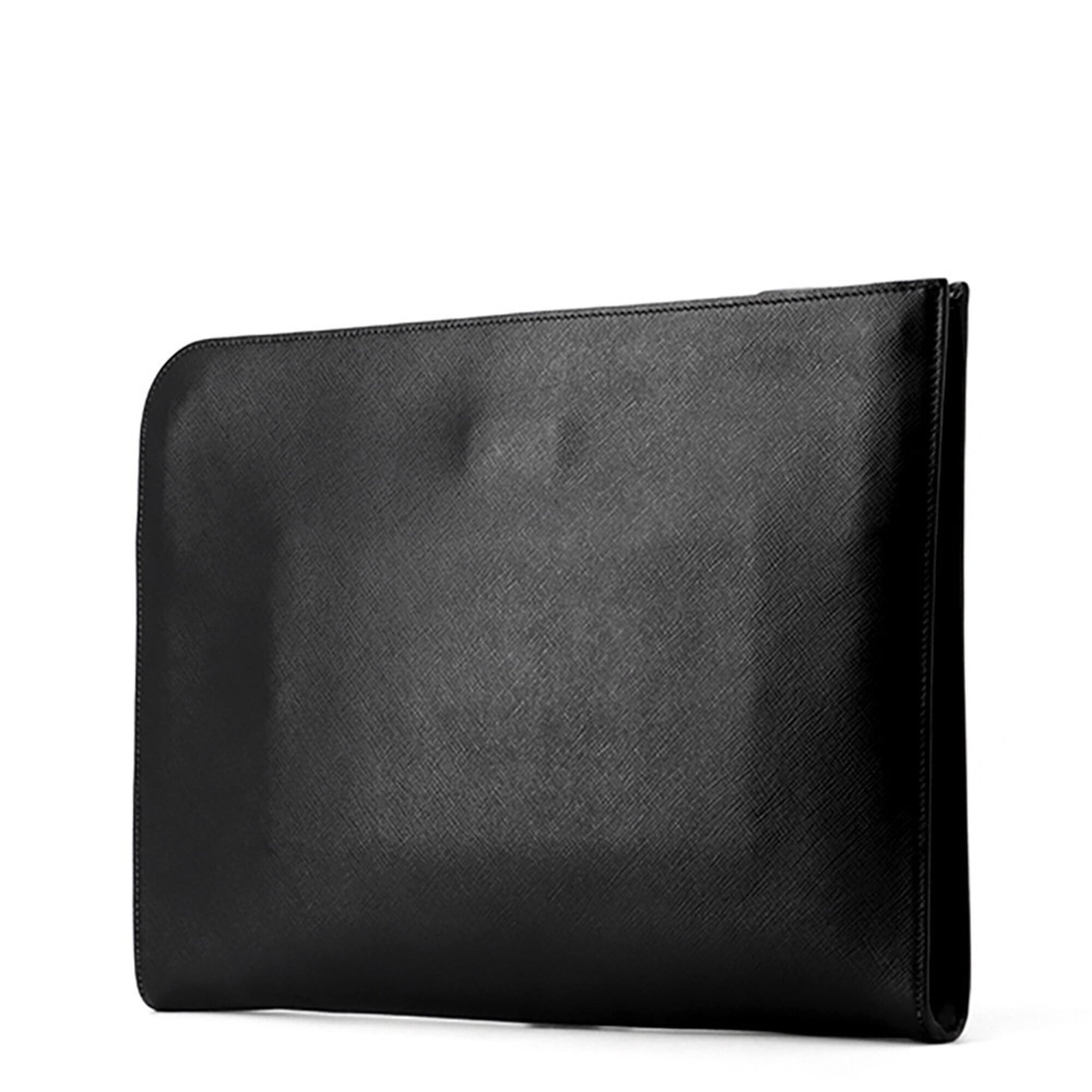 Prada Saffiano Black Leather Clutch Bag Document Case (Pre-Owned)