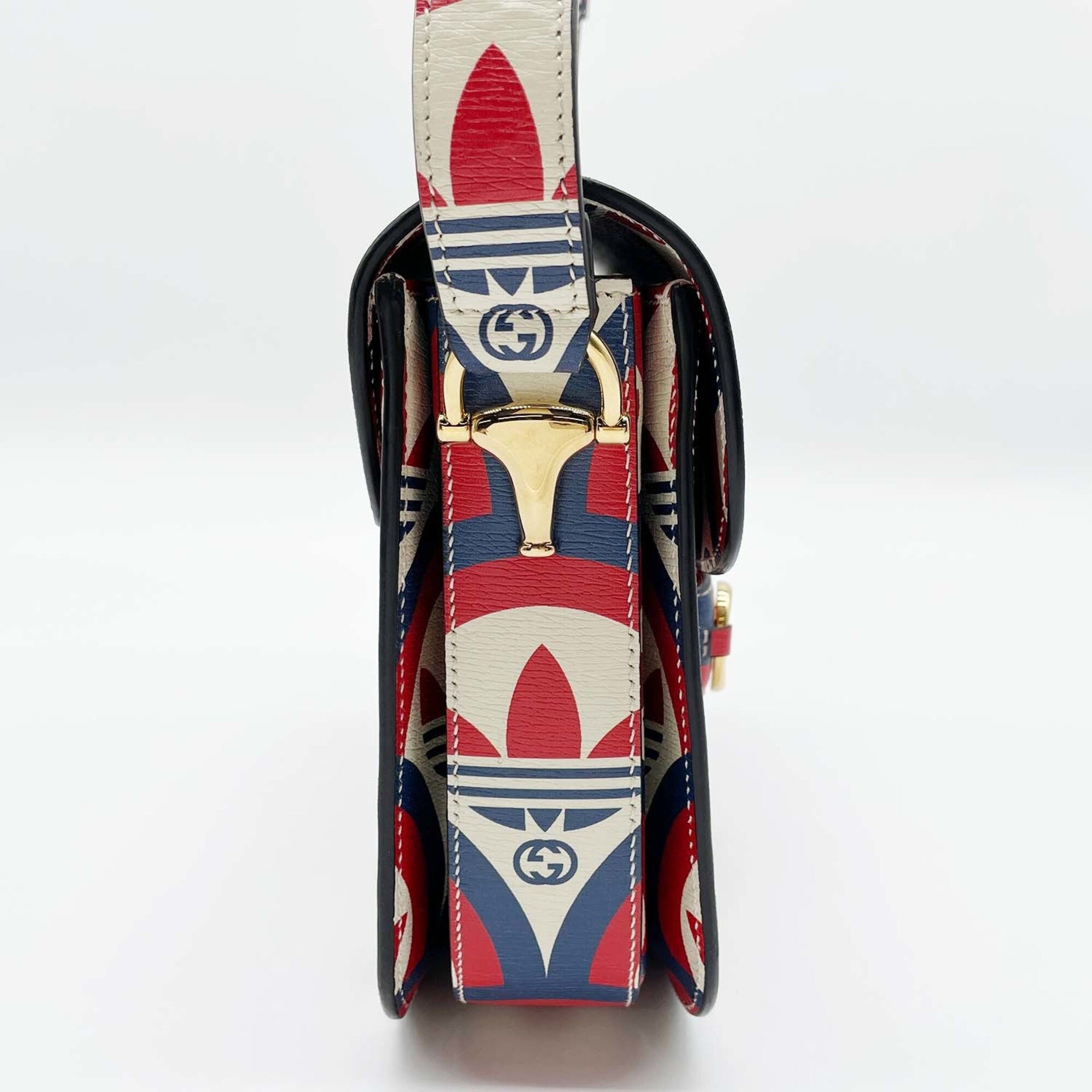Gucci Blue Red Color White Leather Shoulder Bag (Pre-Owned)