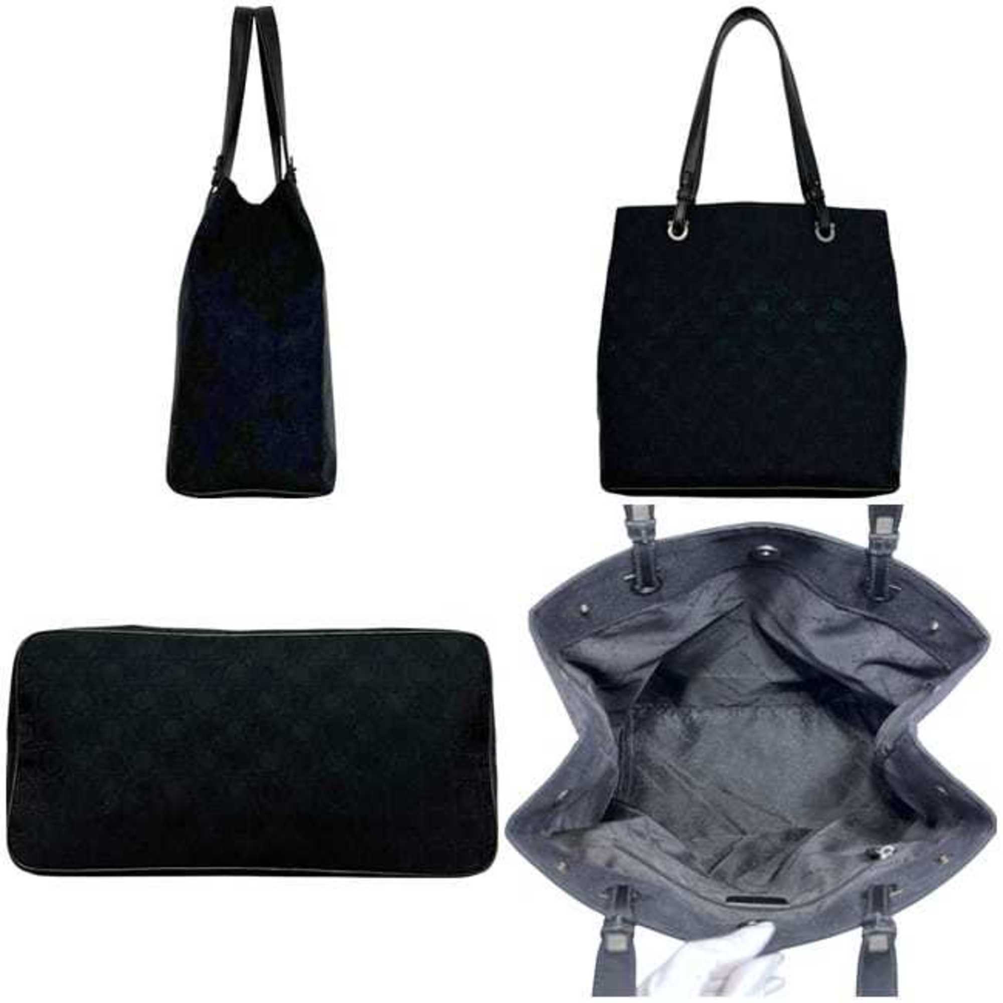 Salvatore Ferragamo Gancini Black Canvas Leather Tote Bag (Pre-Owned)