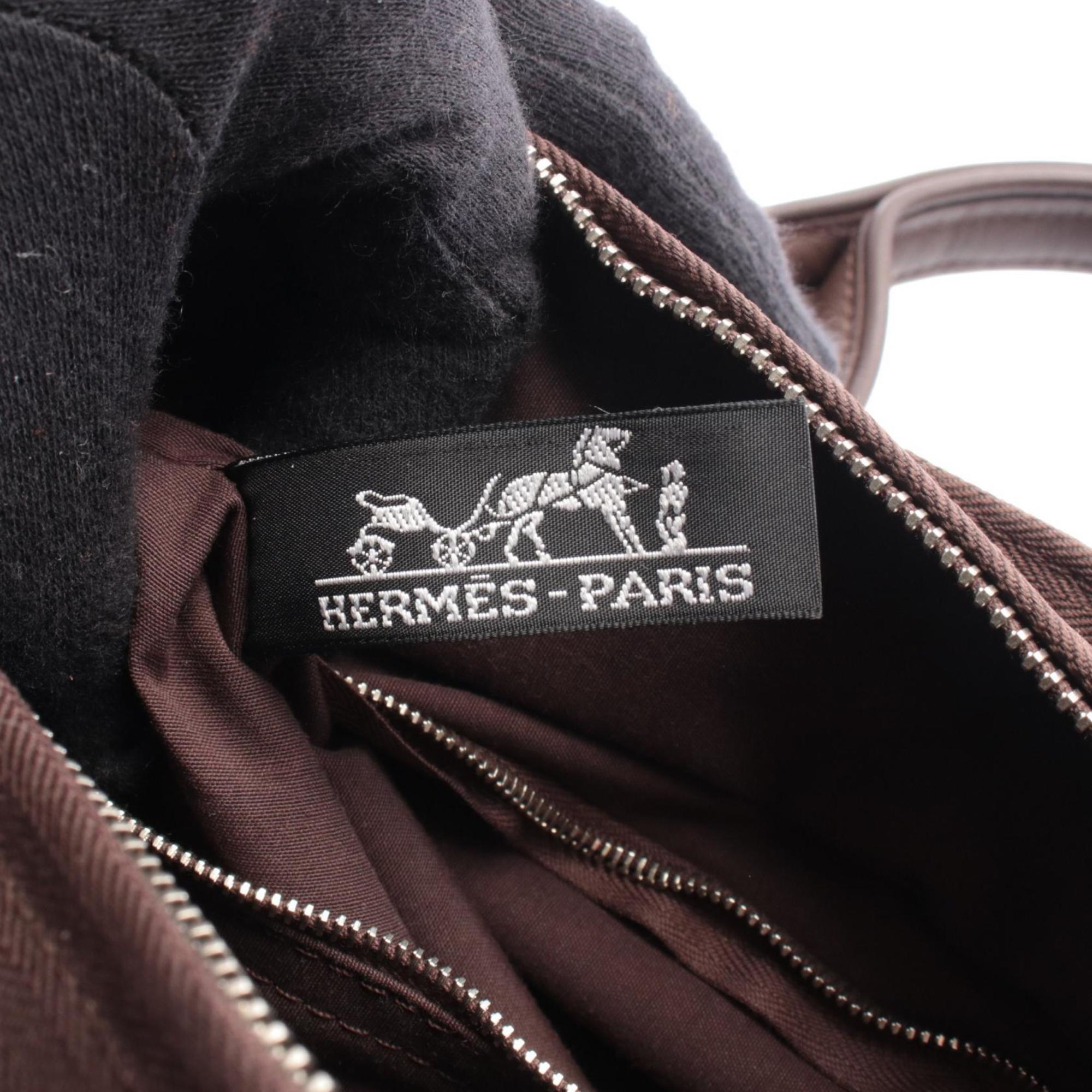 Hermes Brown Canvas Leather Handbag (Pre-Owned)