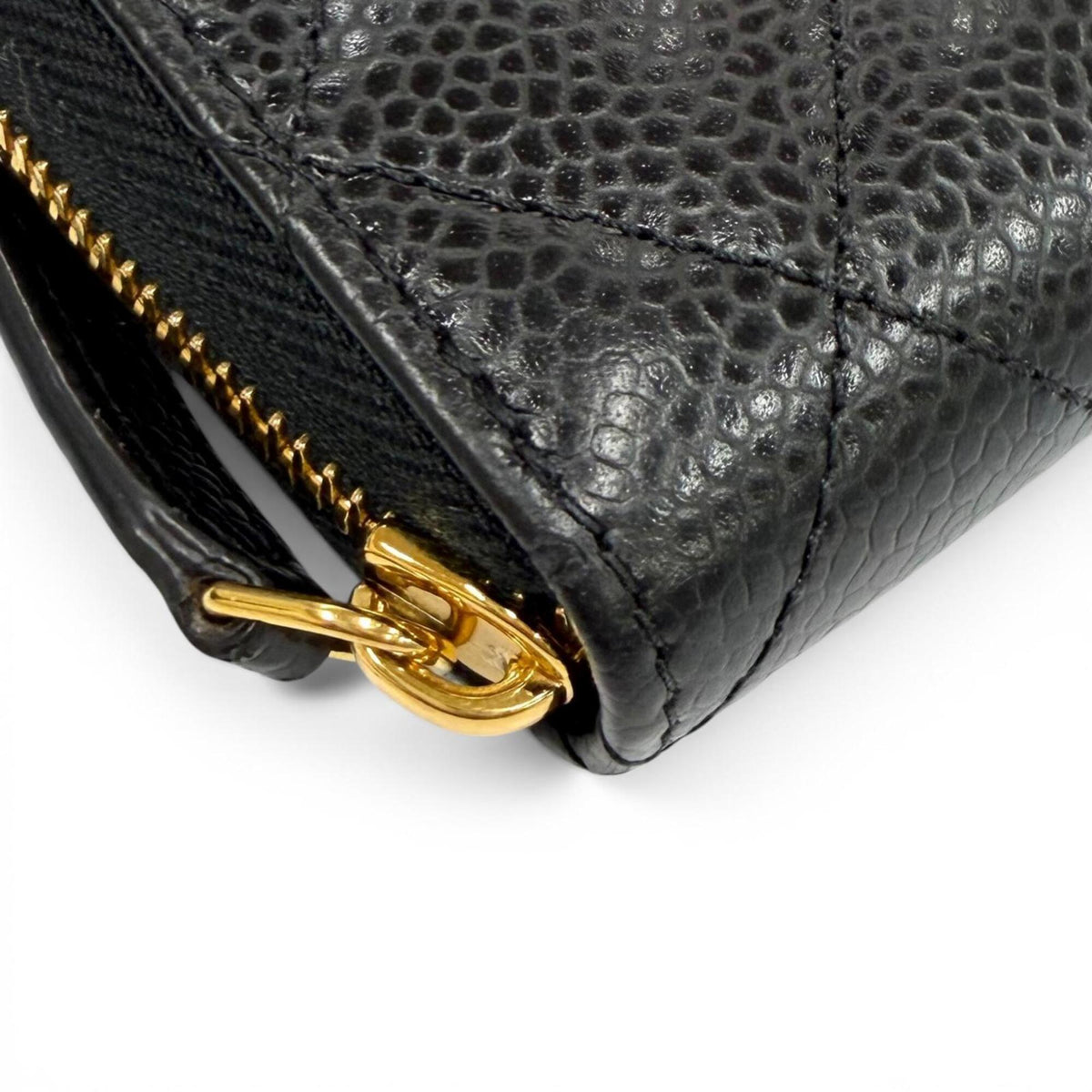 Chanel Black Grained Calfskin Long Wallet (Bi-Fold) (Pre-Owned)