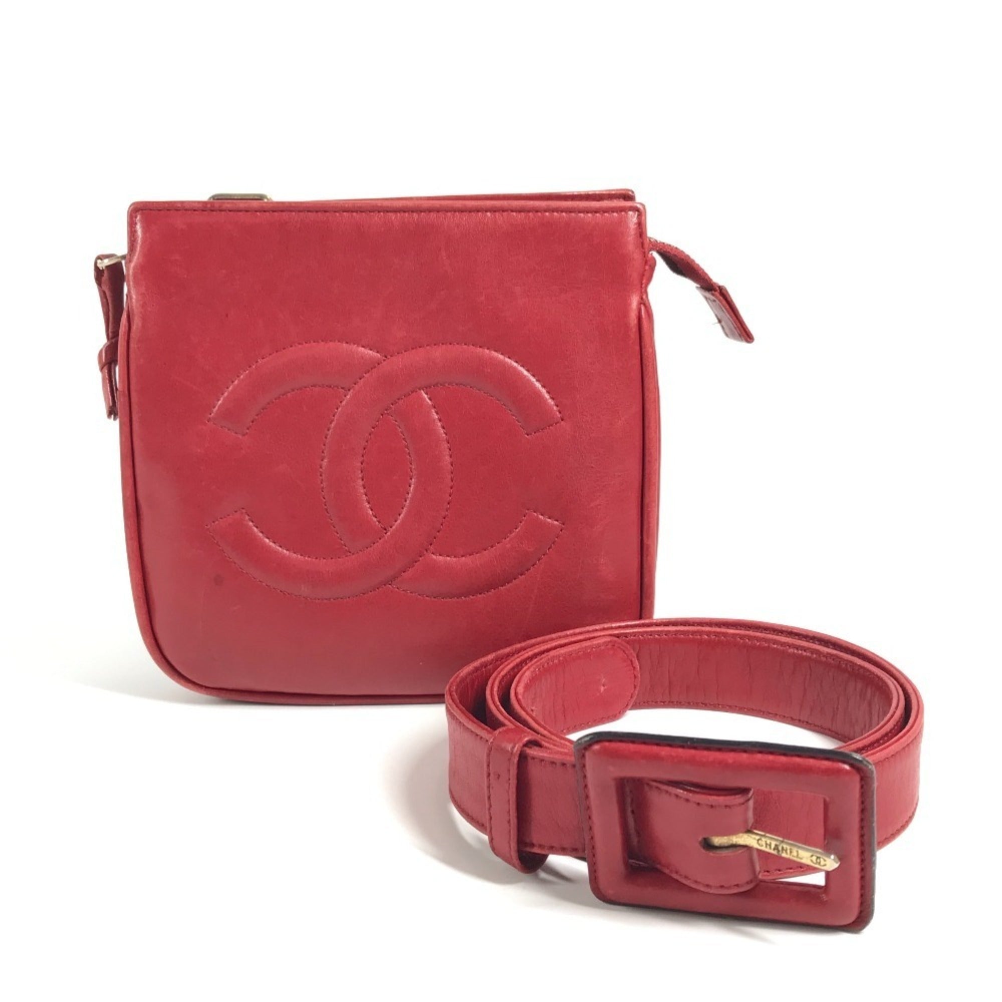 Chanel Red Color Leather Beach Bag Fanny Pack Pouch Sling Bag (Pre-Owned)