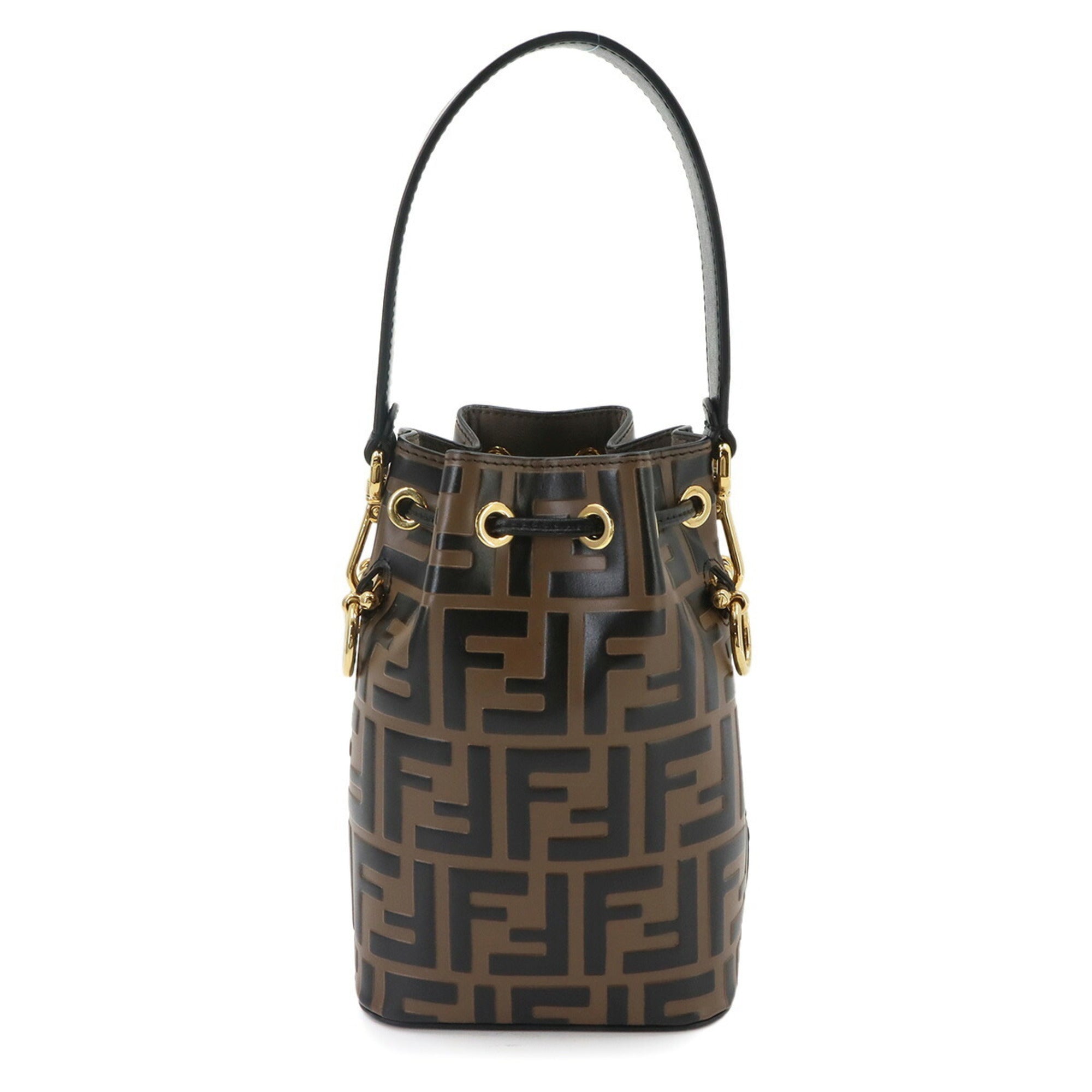 Fendi Zucca Black Brown Leather Handbag (Pre-Owned)