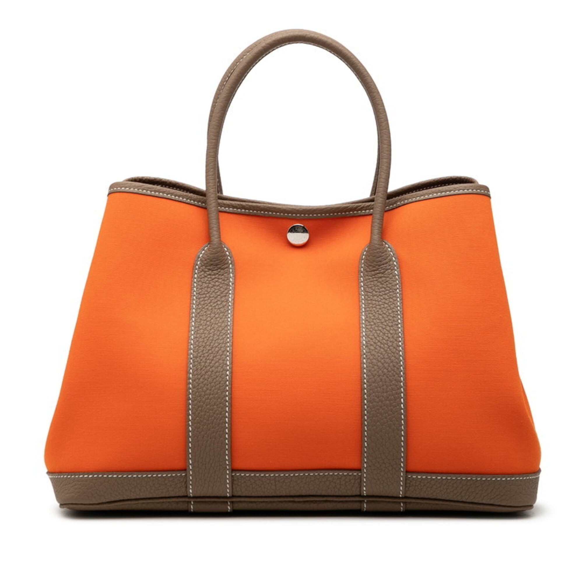 Hermes Garden Etoupe Gray Orange Toile Officier Negonda Leather Tote Bag (Pre-Owned)