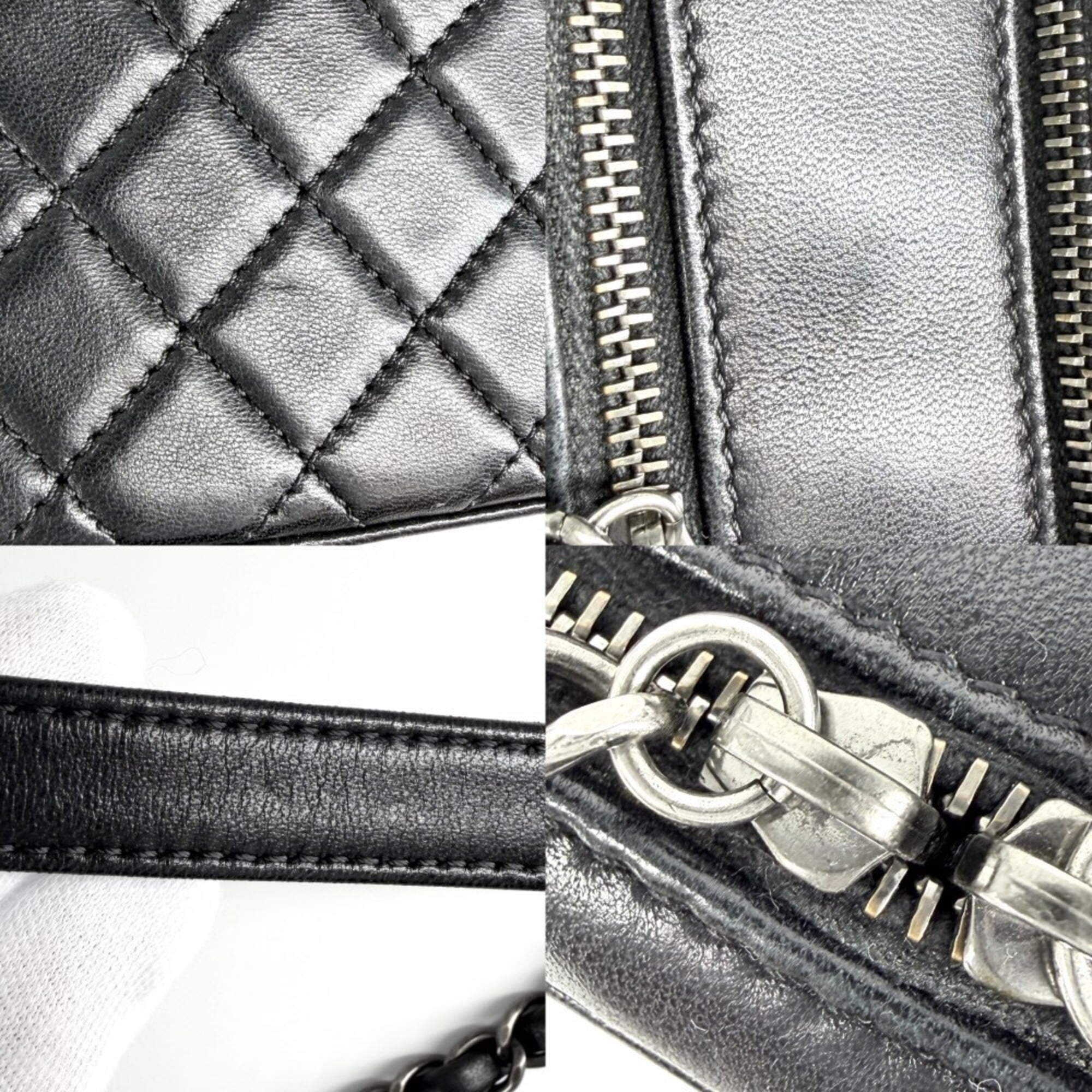 Chanel Black Matte Silver White Leather Shoulder Bag (Pre-Owned)