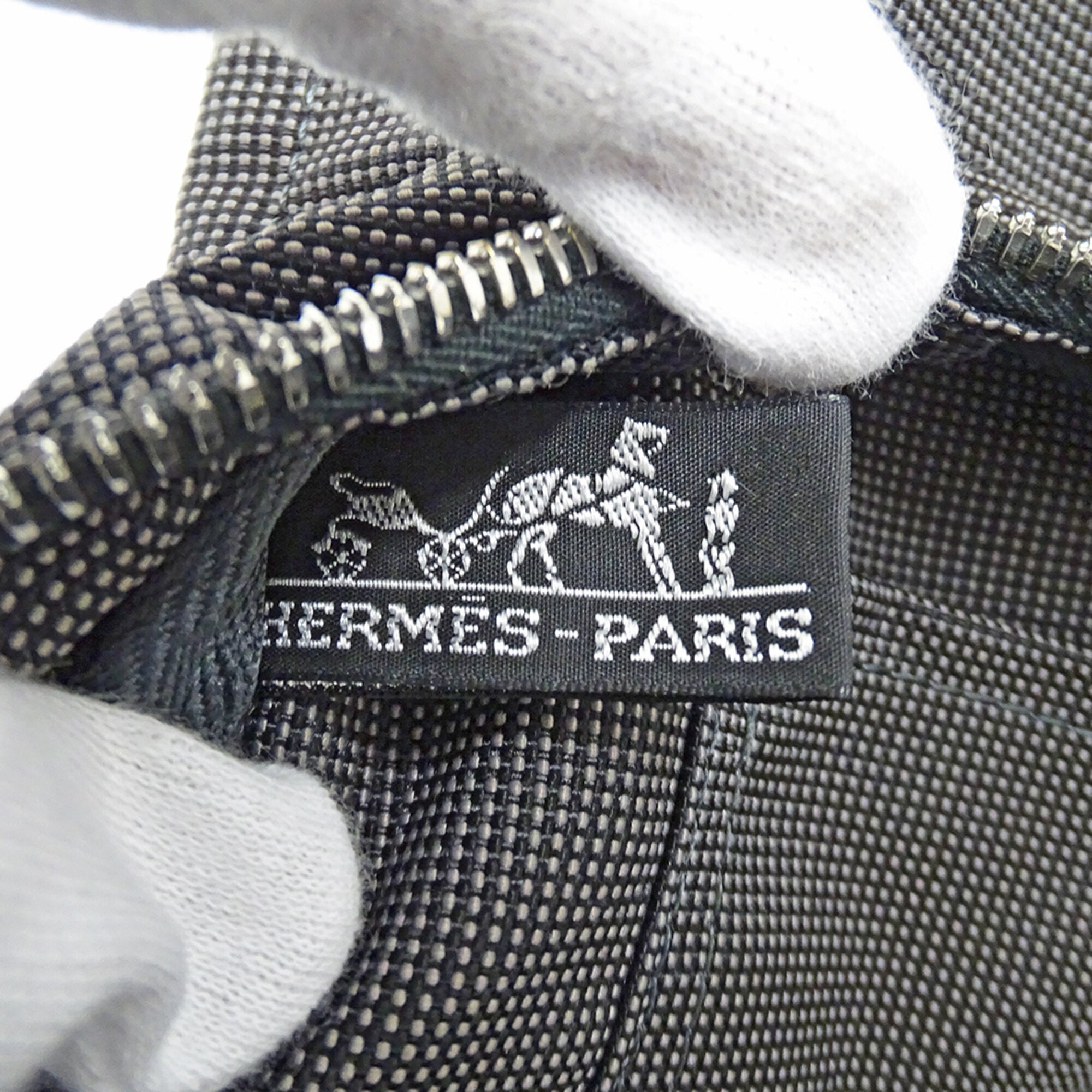 Hermes Black Canvas Handbag Tote Bag (Pre-Owned)