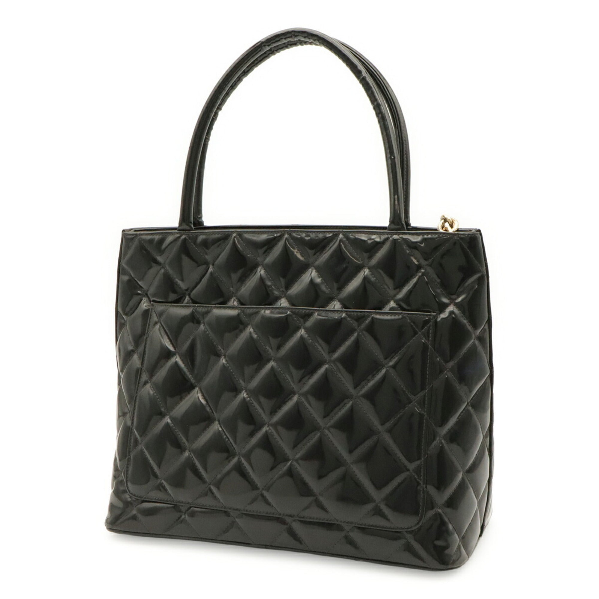 Chanel Matelasse Black Patent Leather Shoulder Bag Tote Bag (Pre-Owned)