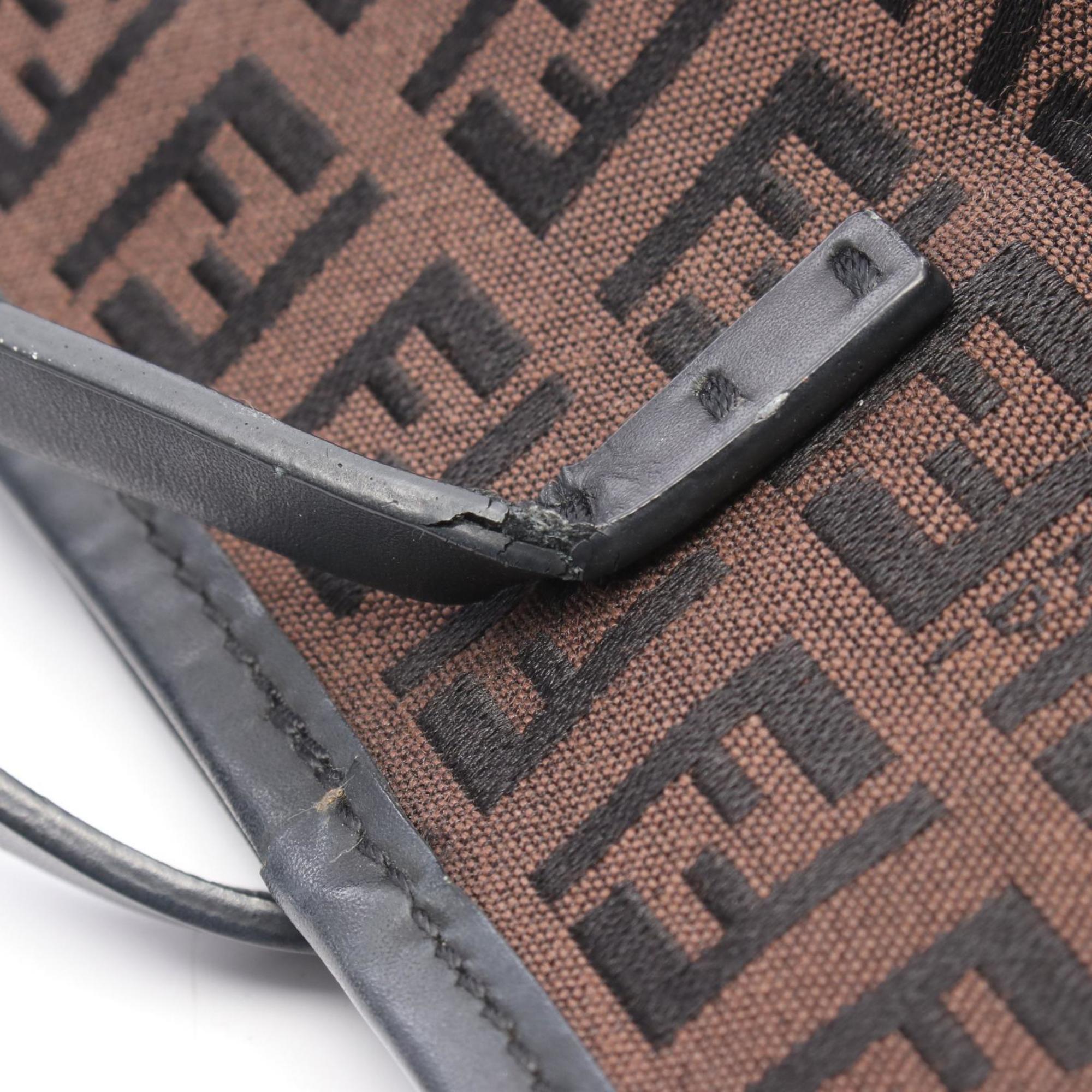 Fendi Black Brown Canvas Leather Tote Bag (Pre-Owned)