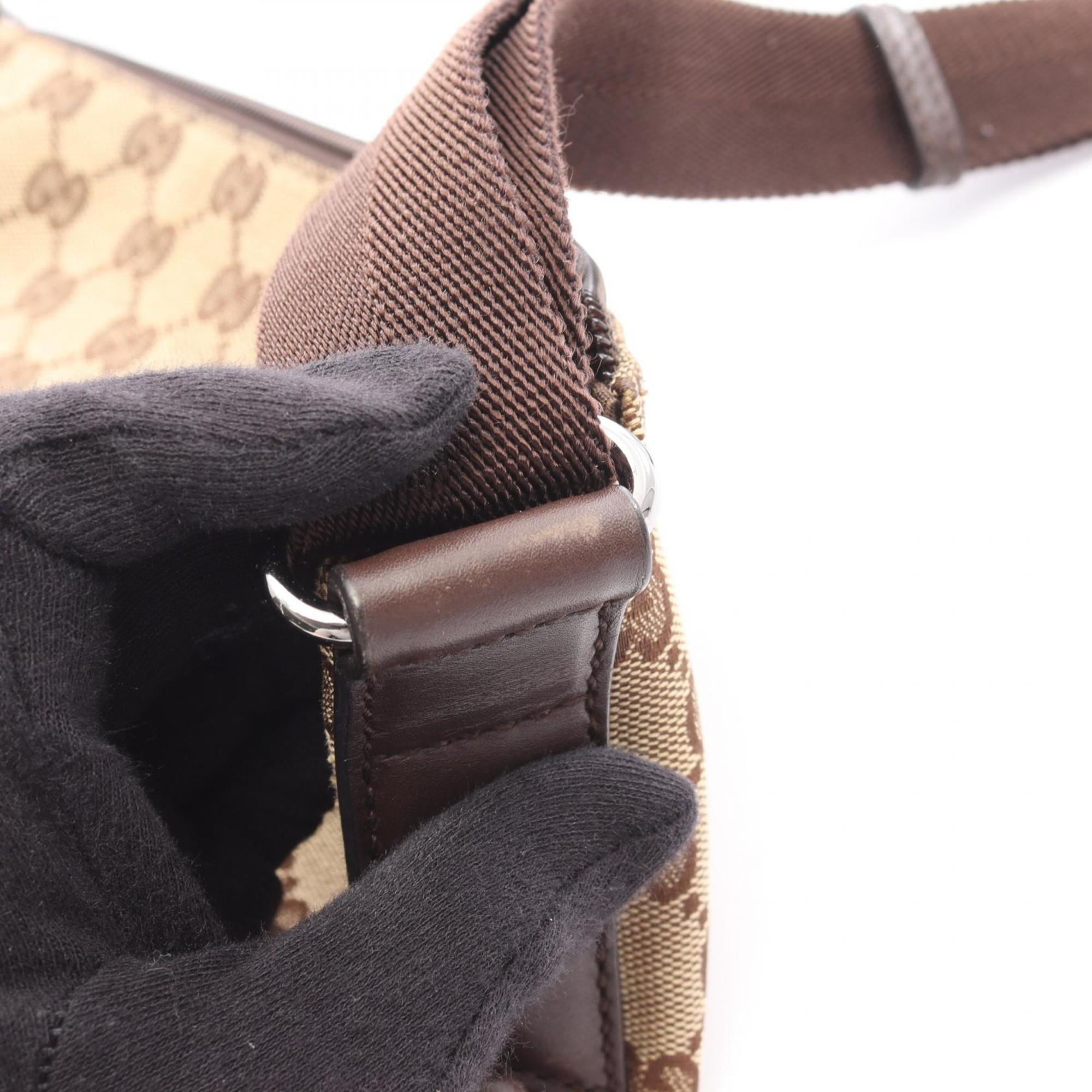 Gucci Beige Brown Gg Canvas Leather Shoulder Bag (Pre-Owned)