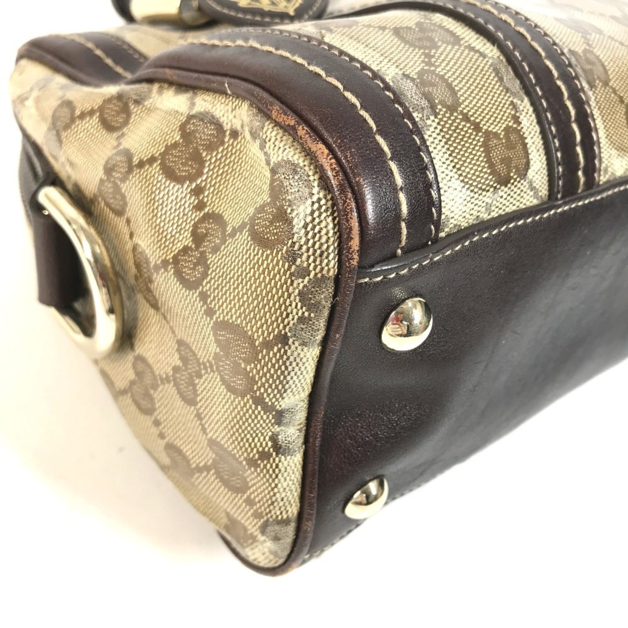 Gucci Hysteria Beige Dark Brown Leather Coated Canvas Boston Bag Handbag (Pre-Owned)