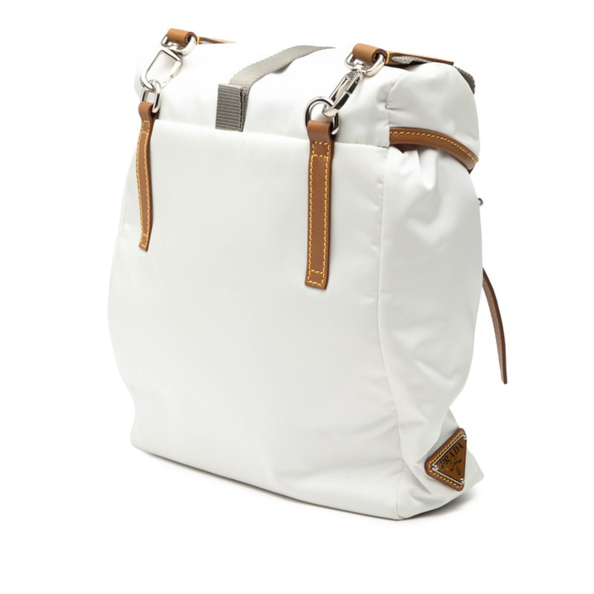 Prada White Leather Nylon Shoulder Bag (Pre-Owned)
