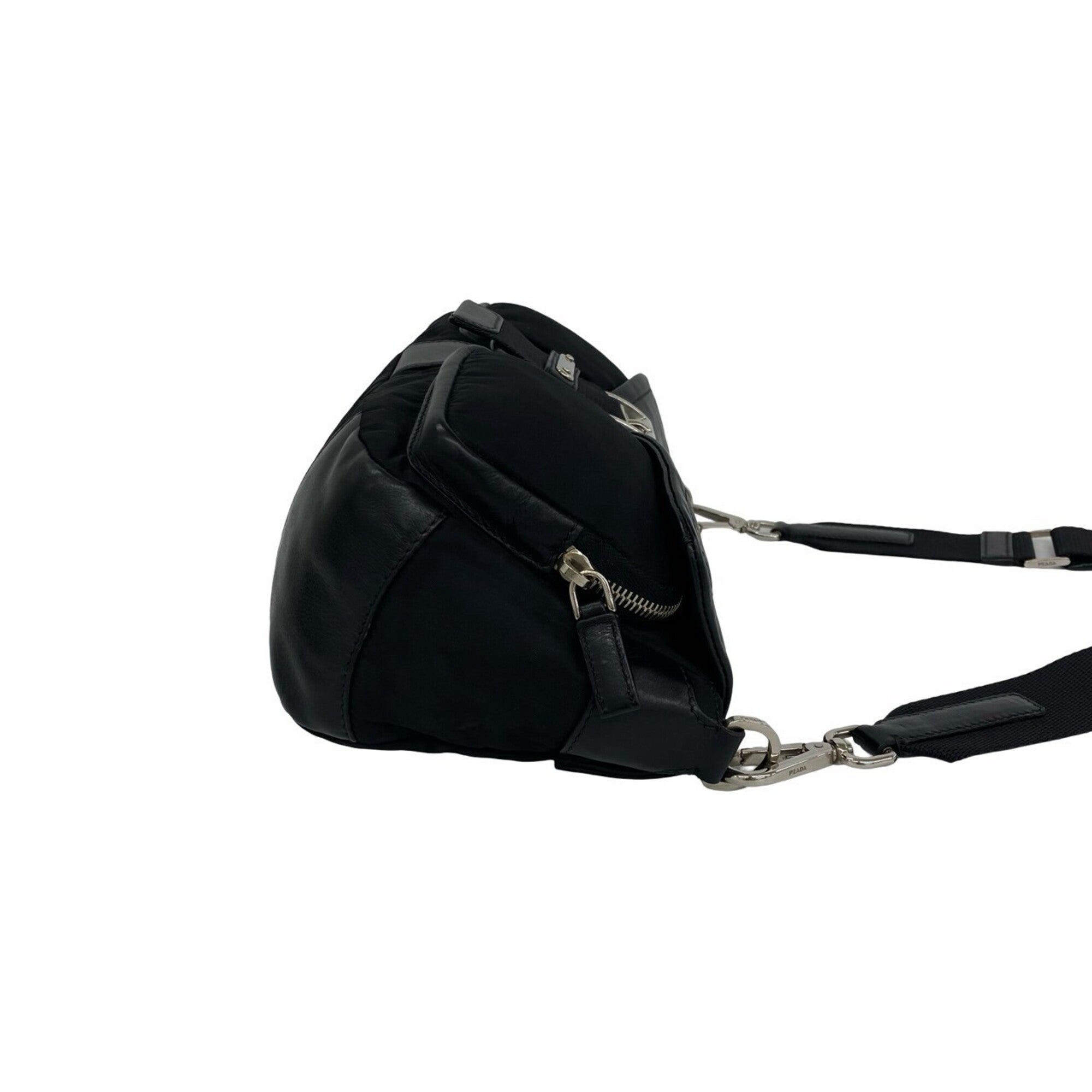 Prada Black Leather Nylon Handbag Shoulder Bag (Pre-Owned)