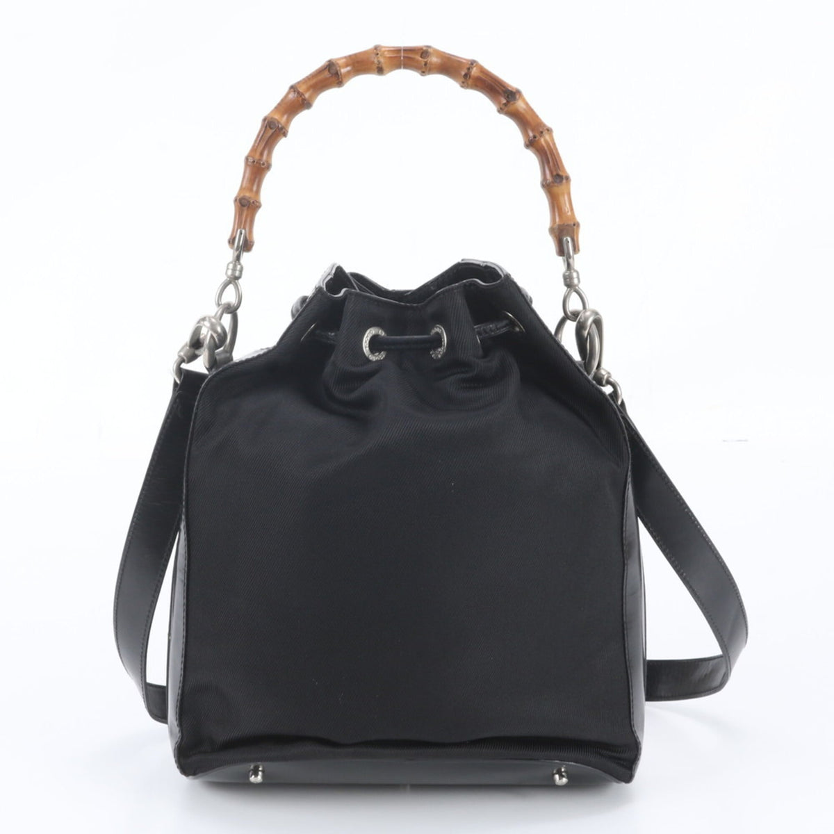 Gucci Black Leather Canvas Handbag Shoulder Bag Tote Bag (Pre-Owned)