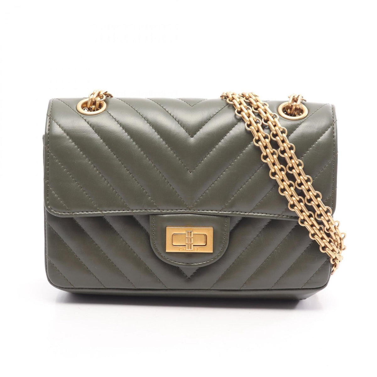 Chanel Khaki Leather Handbag Shoulder Bag (Pre-Owned)