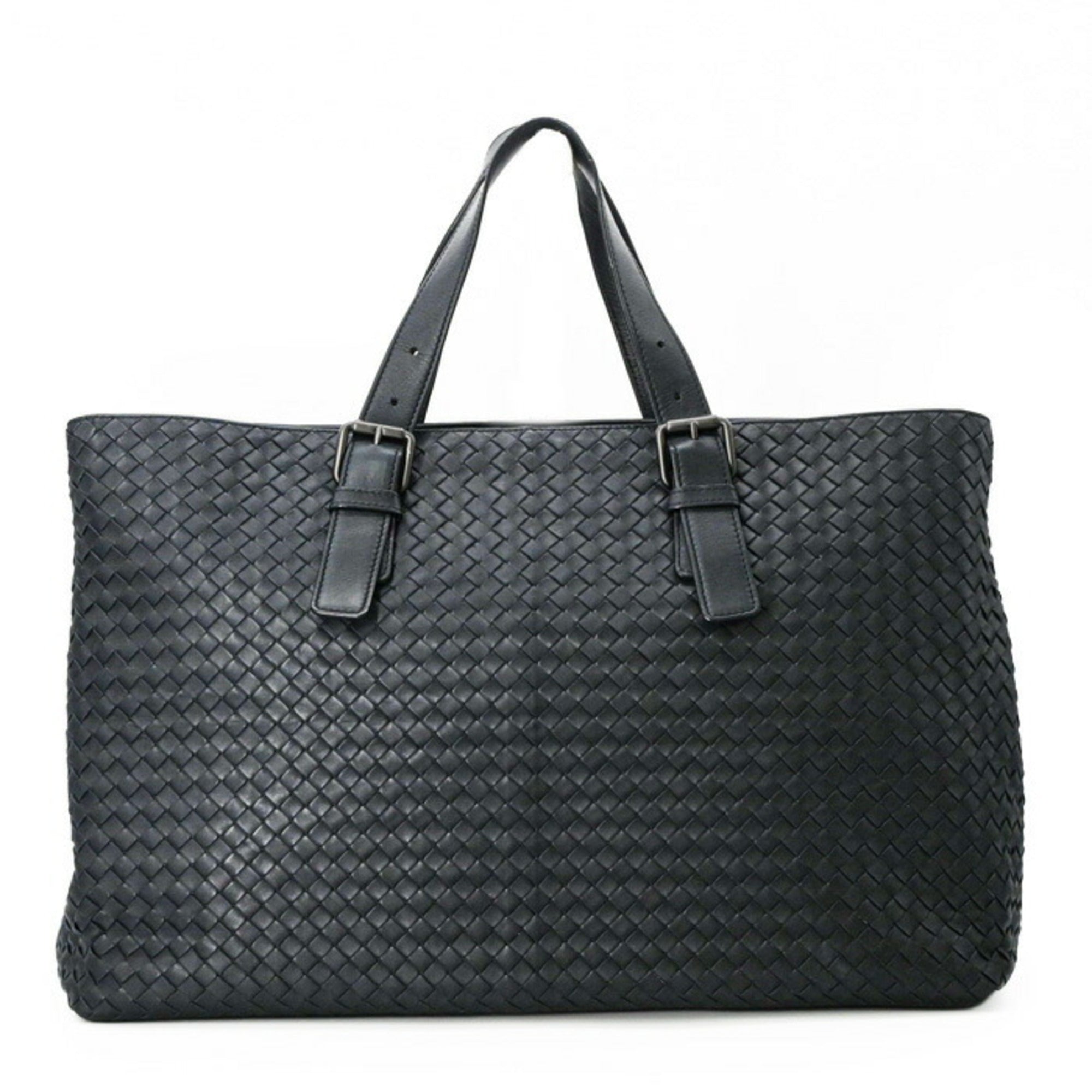 Bottega Veneta Black Navy Intrecciato Tote Bag (Pre-Owned)