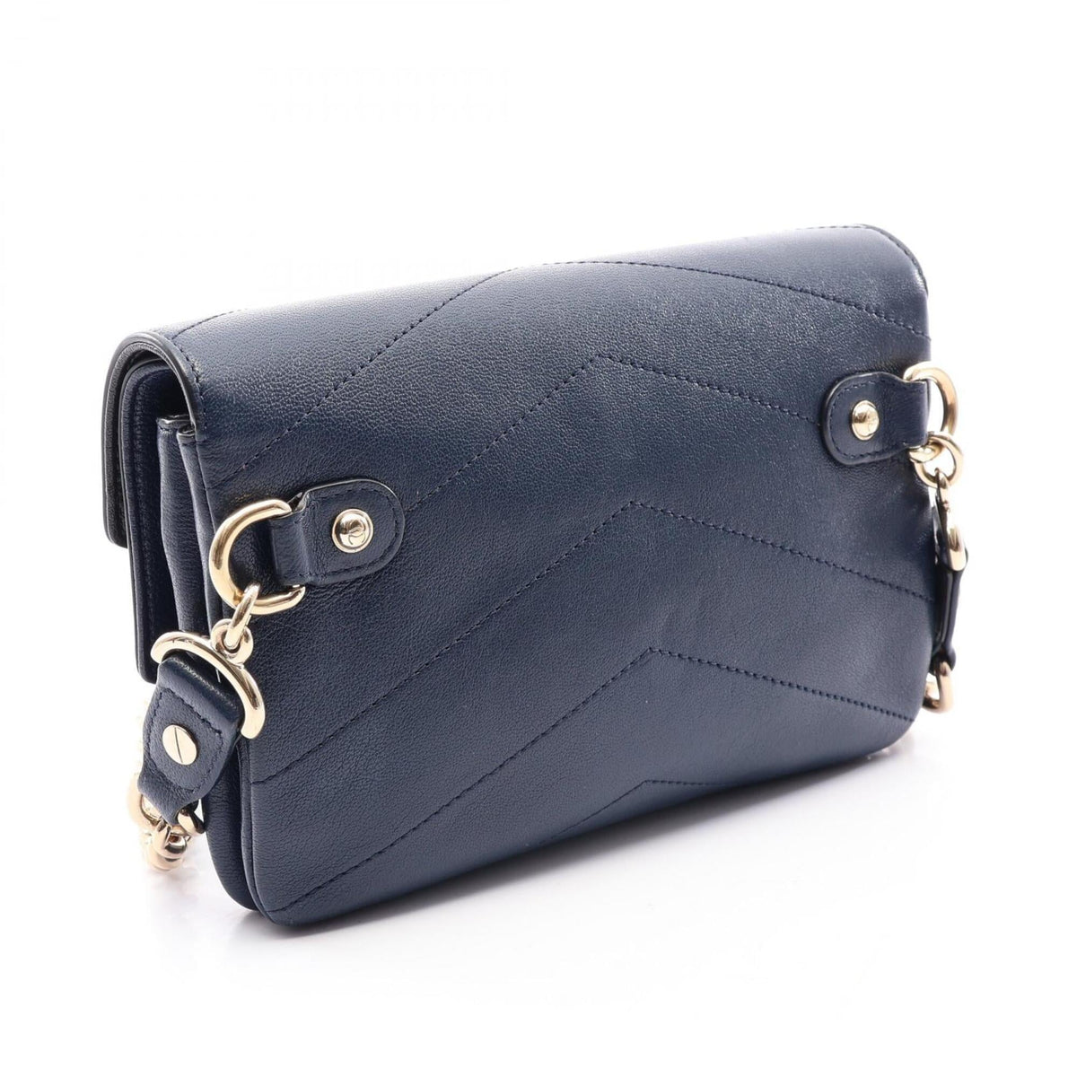 Chanel Chevron (V Stitch) Black Navy Leather Handbag Shoulder Bag (Pre-Owned)