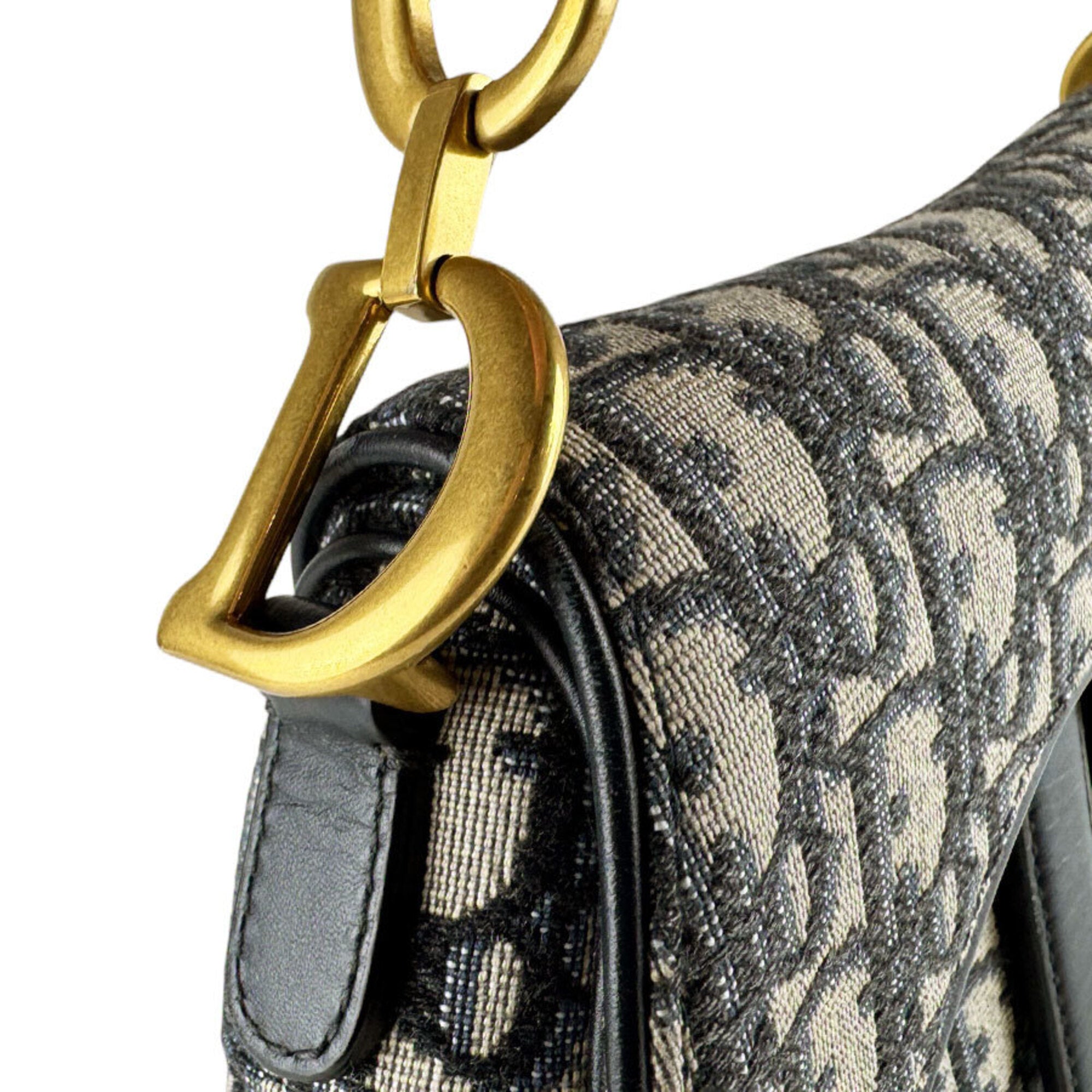 Christian Dior Navy Canvas Leather Handbag Saddle Bag (Pre-Owned)