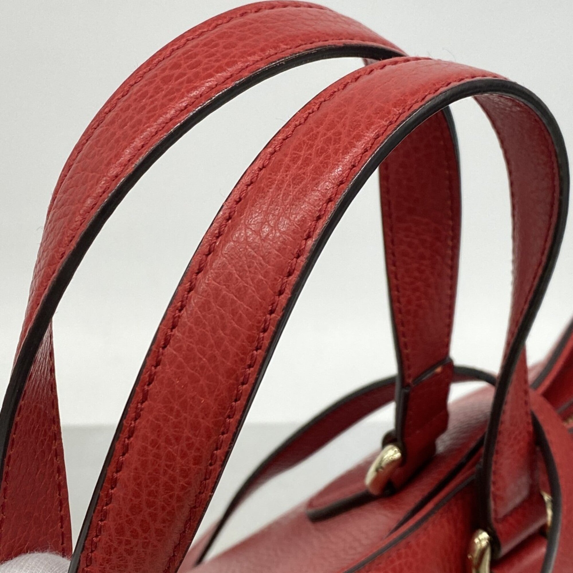 Gucci Red Color Leather Tote Bag (Pre-Owned)