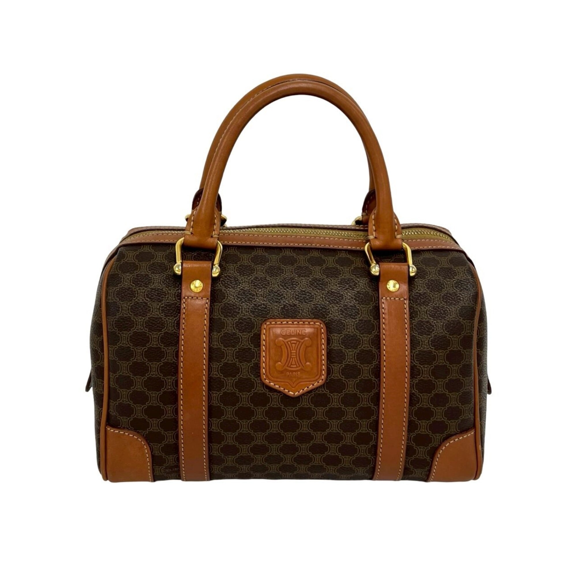 Celine Brown Pvc Leather Boston Bag Handbag (Pre-Owned)