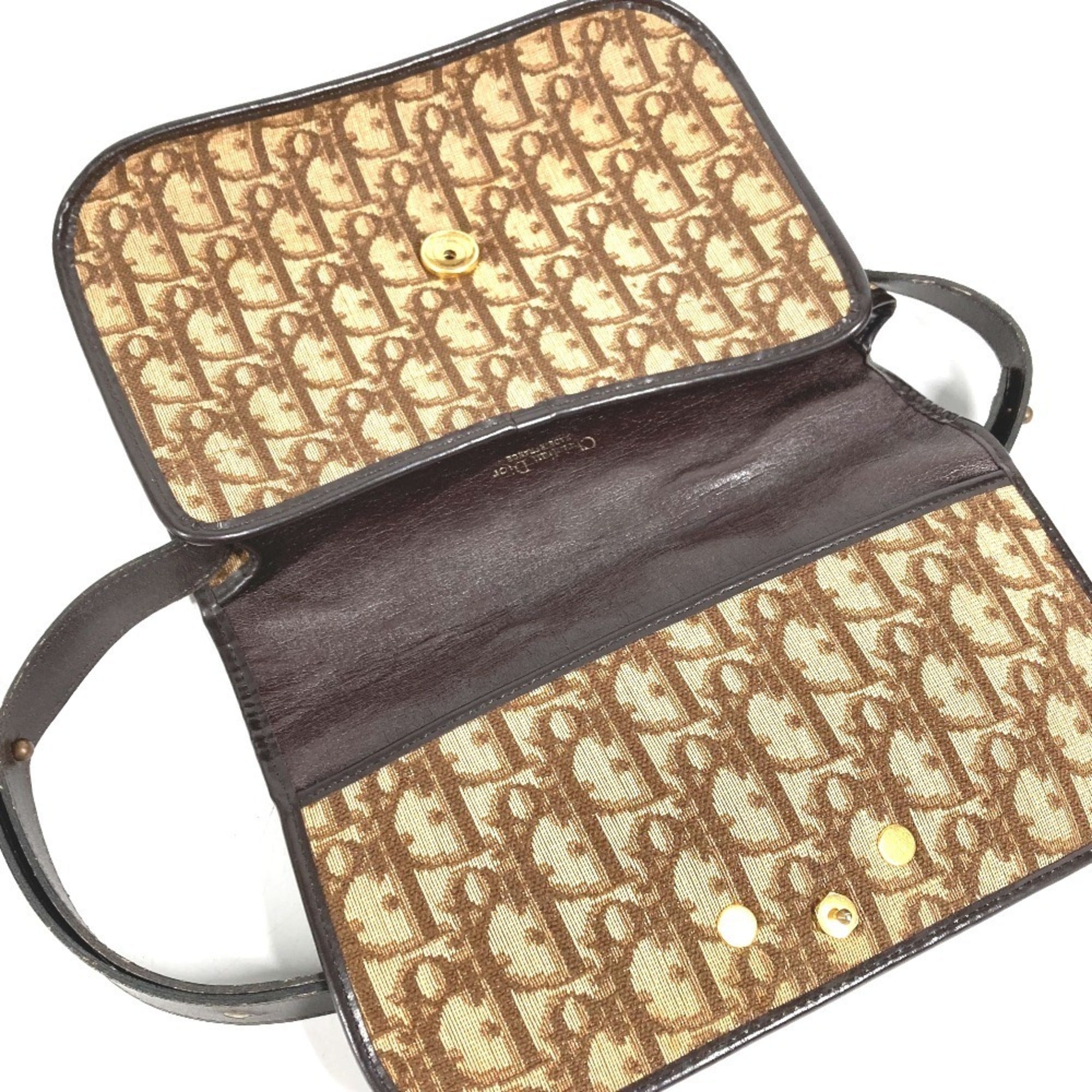 Christian Dior Trotter Beige Leather Canvas Handbag Shoulder Bag (Pre-Owned)