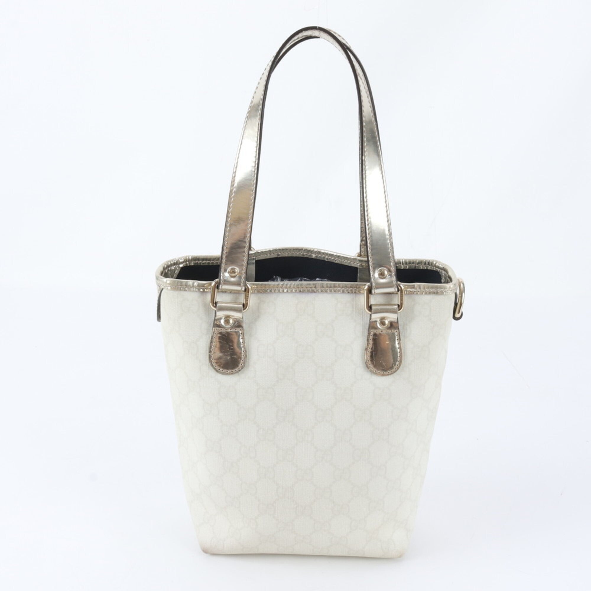 Gucci Beige Cream Silver Gg Supreme Leather Handbag (Pre-Owned)