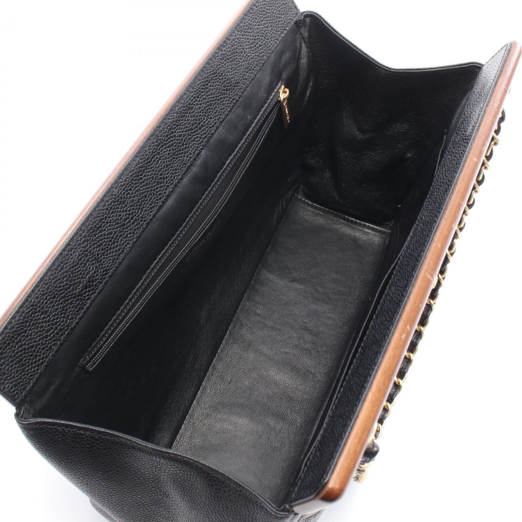 Chanel Black Brown Grained Calfskin Handbag Tote Bag (Pre-Owned)