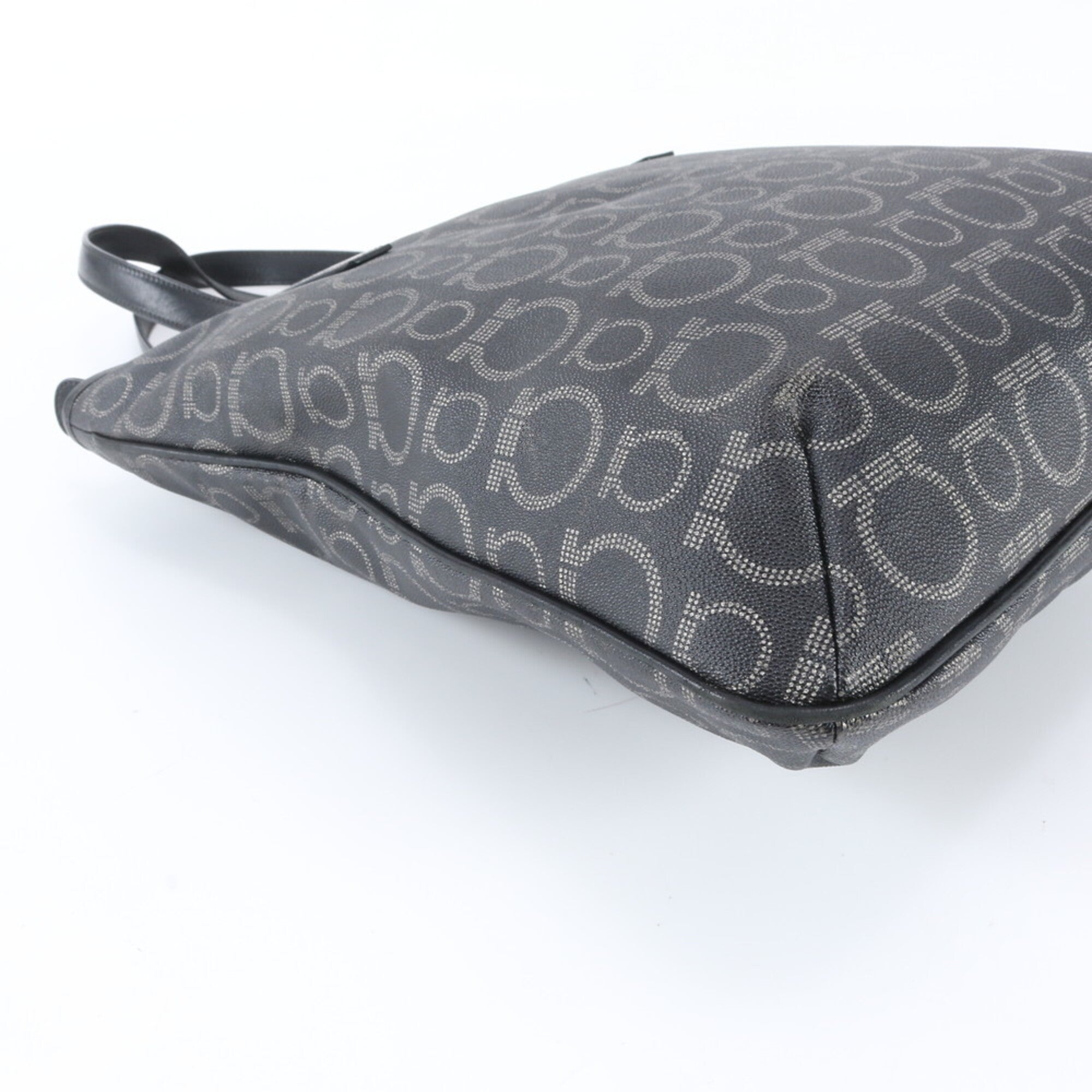 Salvatore Ferragamo Black Gray Leather Coated Canvas Handbag Tote Bag (Pre-Owned)