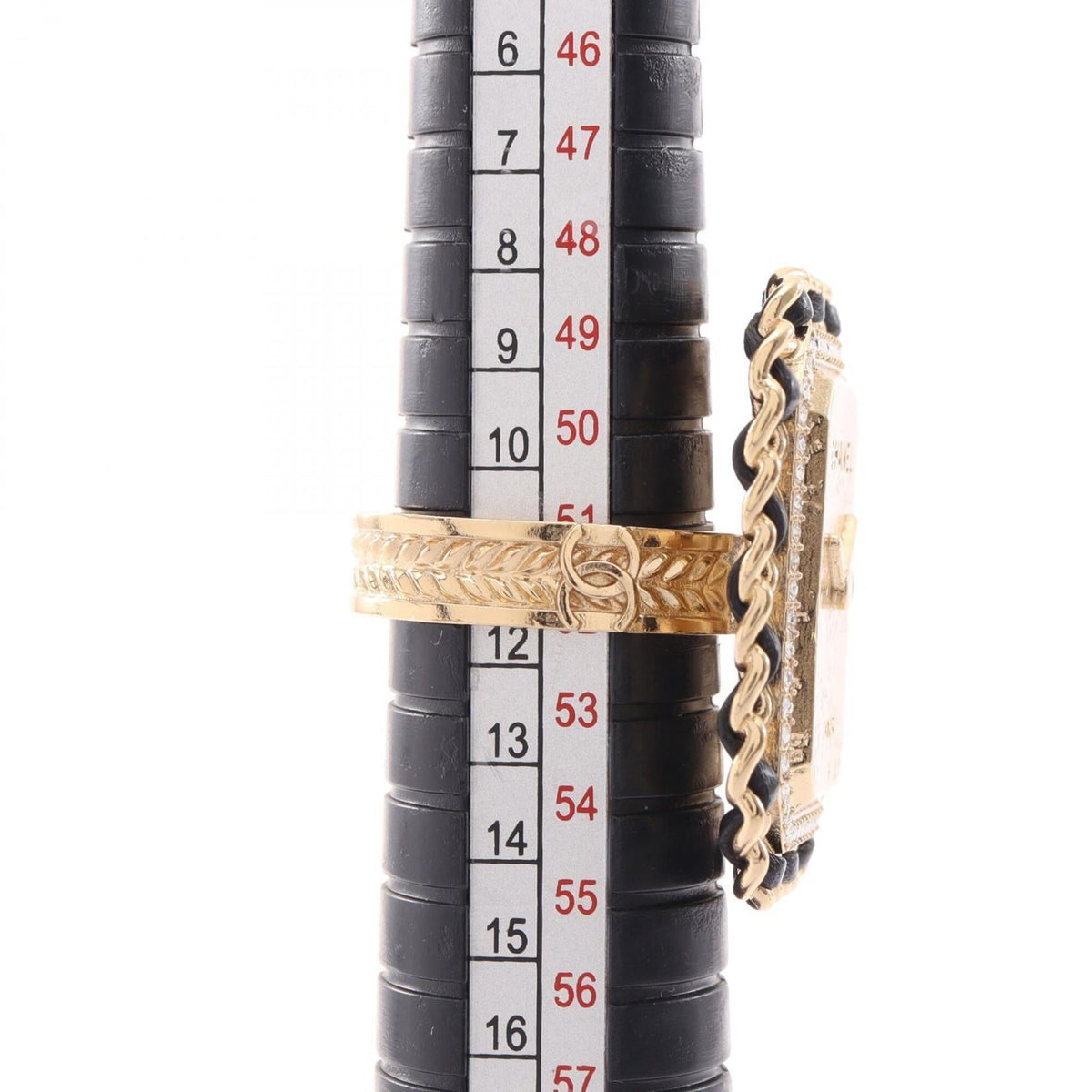 Chanel Gold Black Clear Gold Plating Rhinestone Band Ring (Pre-Owned)