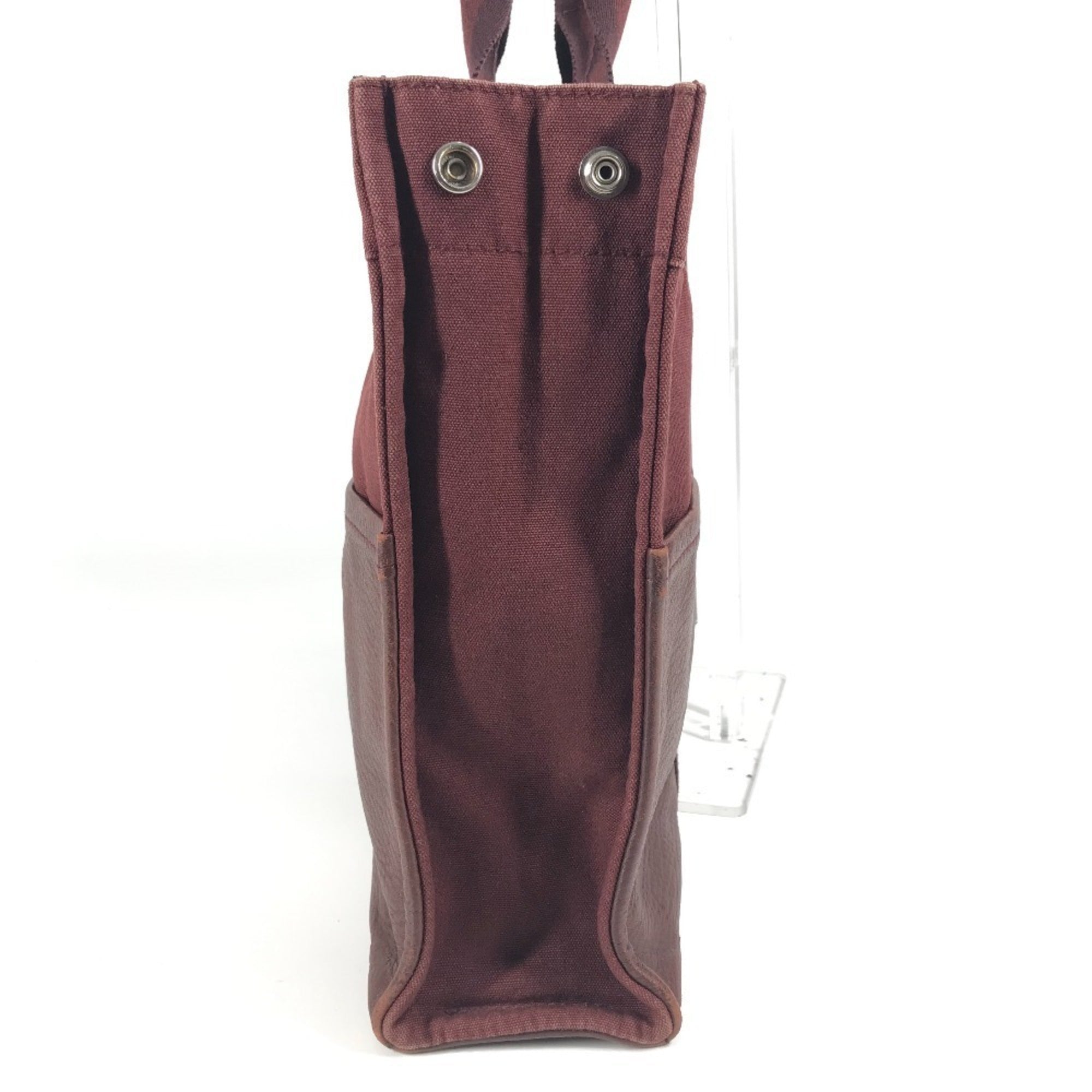Hermes Red Color Wine Canvas Leather Handbag Tote Bag (Pre-Owned)